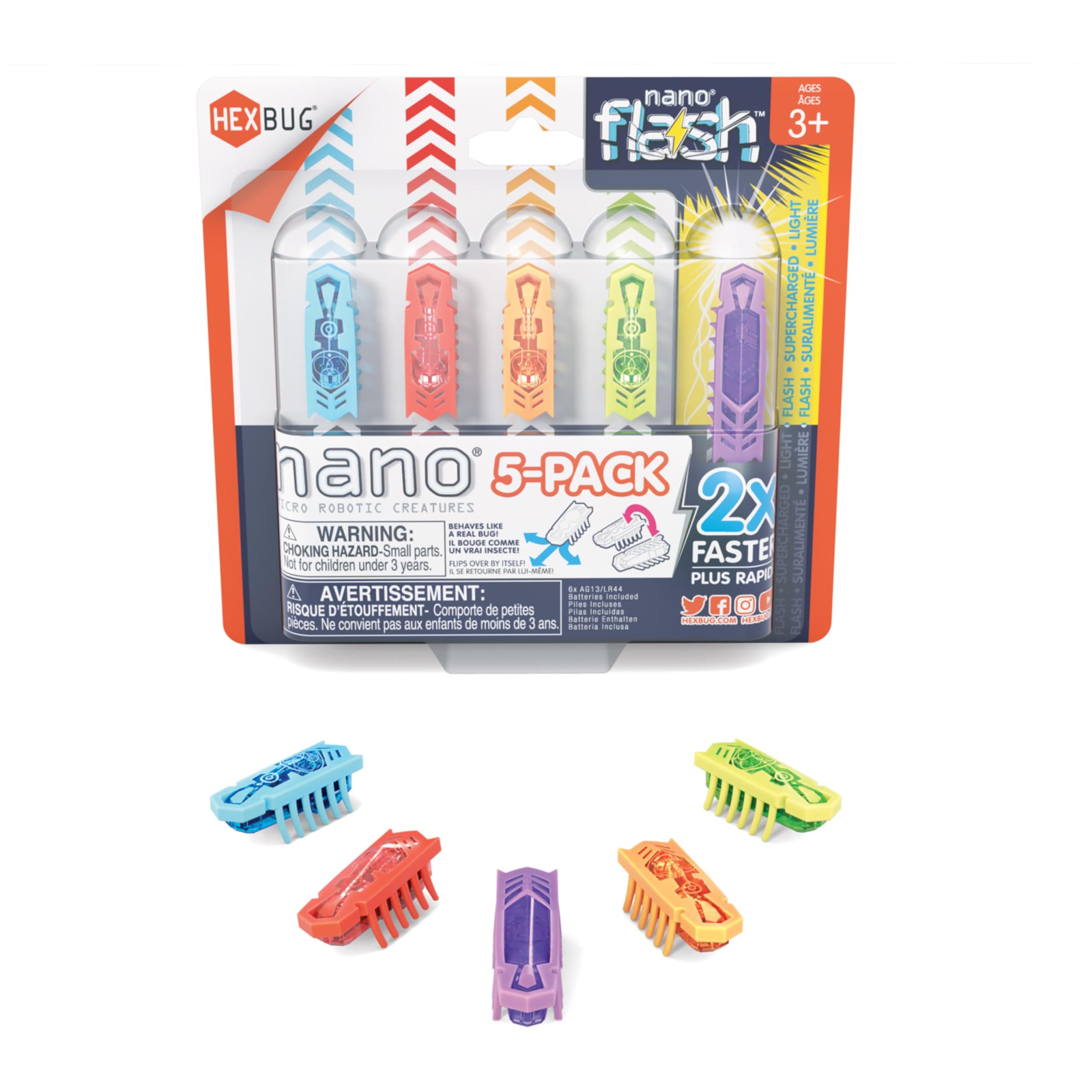 Hexbug 6068976 5 Pack of 4 Nanos Plus Bonus Flash Nano-Sensory Vibration Toys for Kids and Cats Small HEX Bug Tech Toy Batteries Included Multicolour