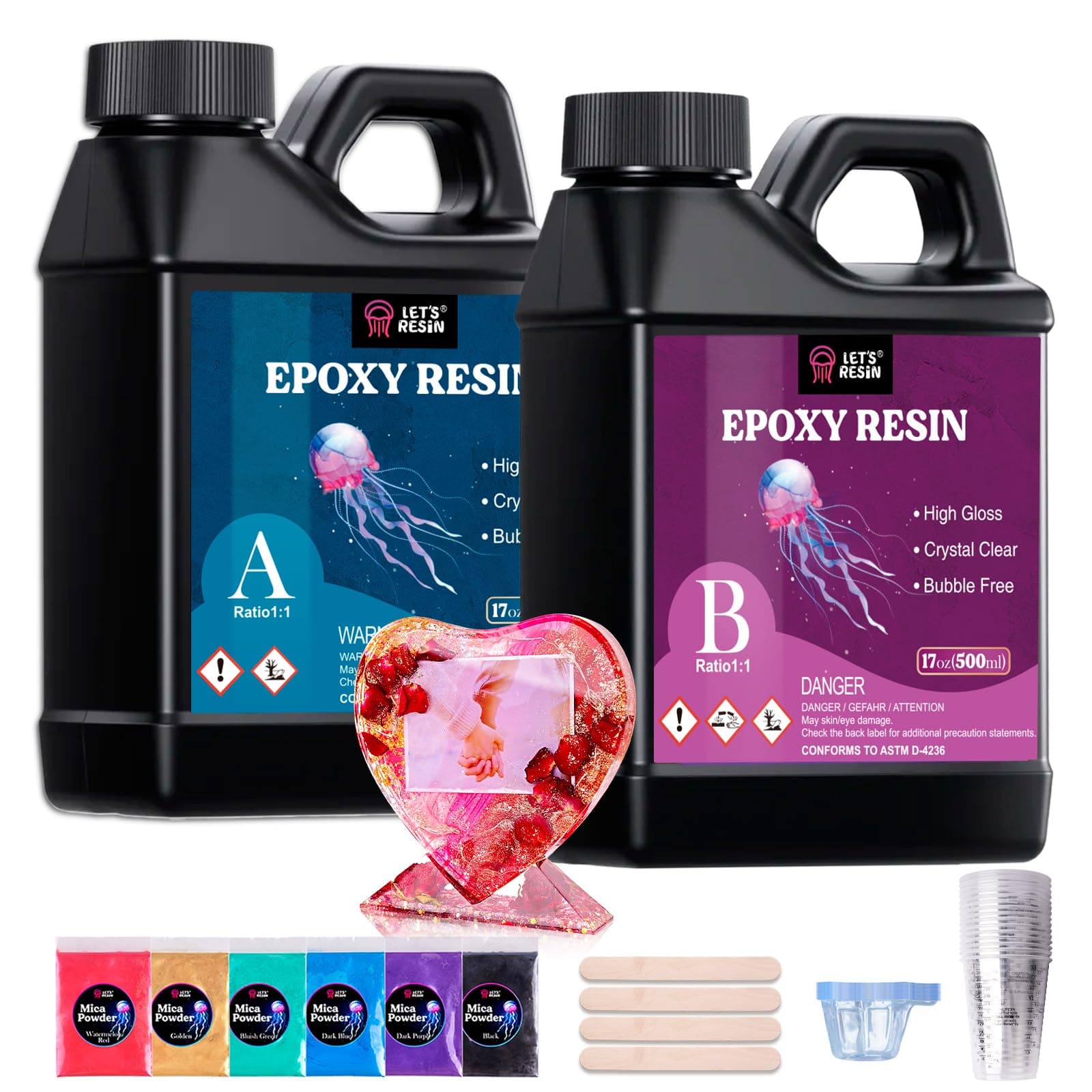 Casting Epoxy Resin, LET'S RESIN 32 oz 1:1 Clear Epoxy Resin, Crystal Resin for Art Coating,Mold,Tumbler Crafts