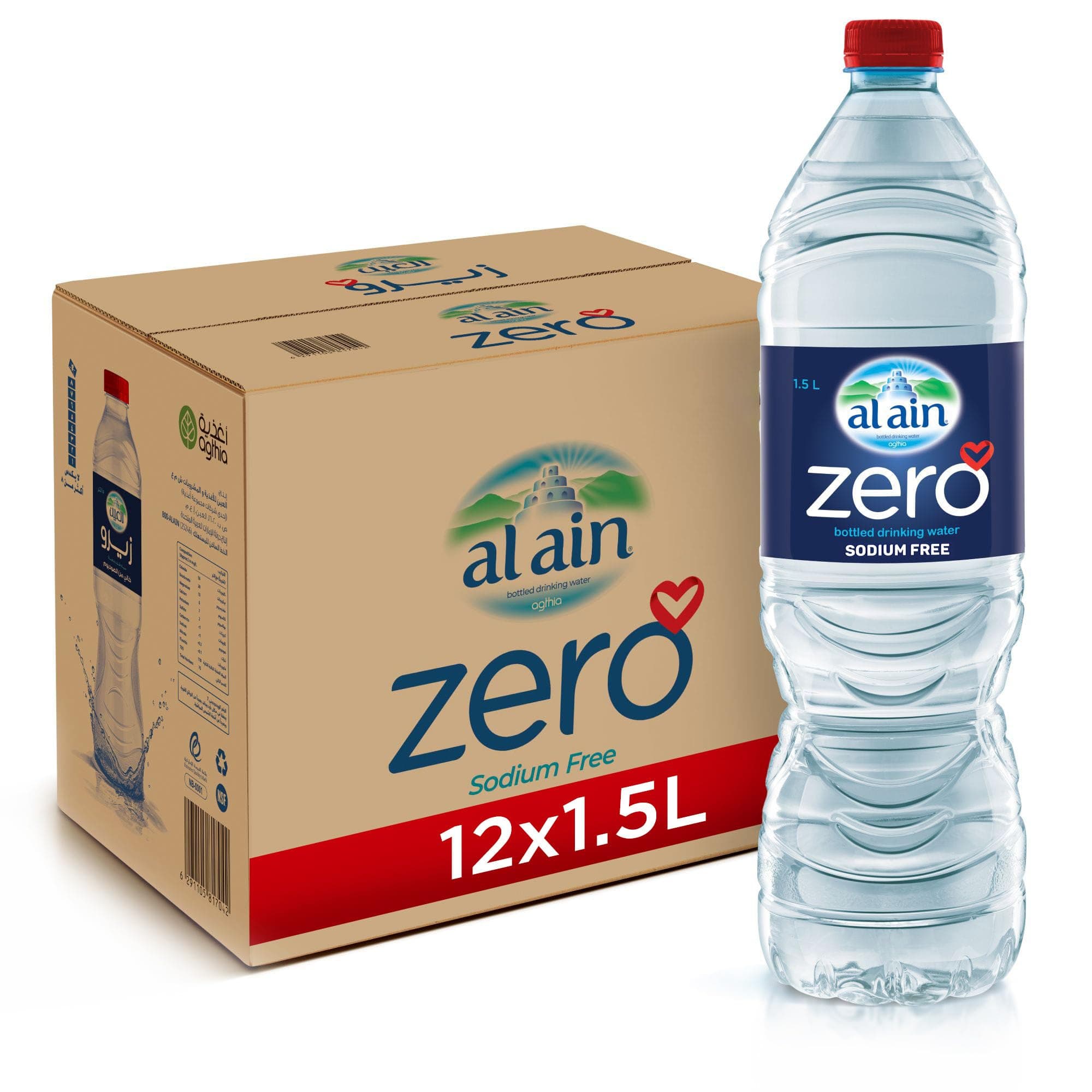 Al Ain Zero, 1.5L Sodium-Free Water, Pack of 12, pH Neutral Bottled Water