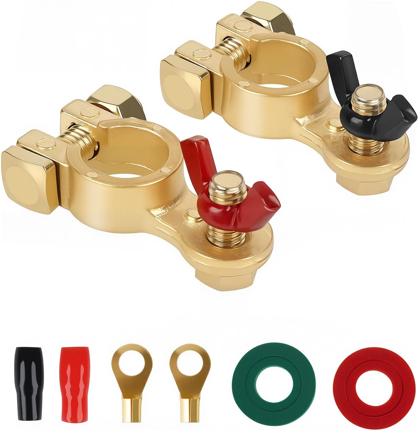 SINGARO Car Battery Terminal Connector, Pure Copper Cable End Top Post Clip Positive and Negative Pole, Applicable to Automobile, Truck, RV and Yacht Accessories