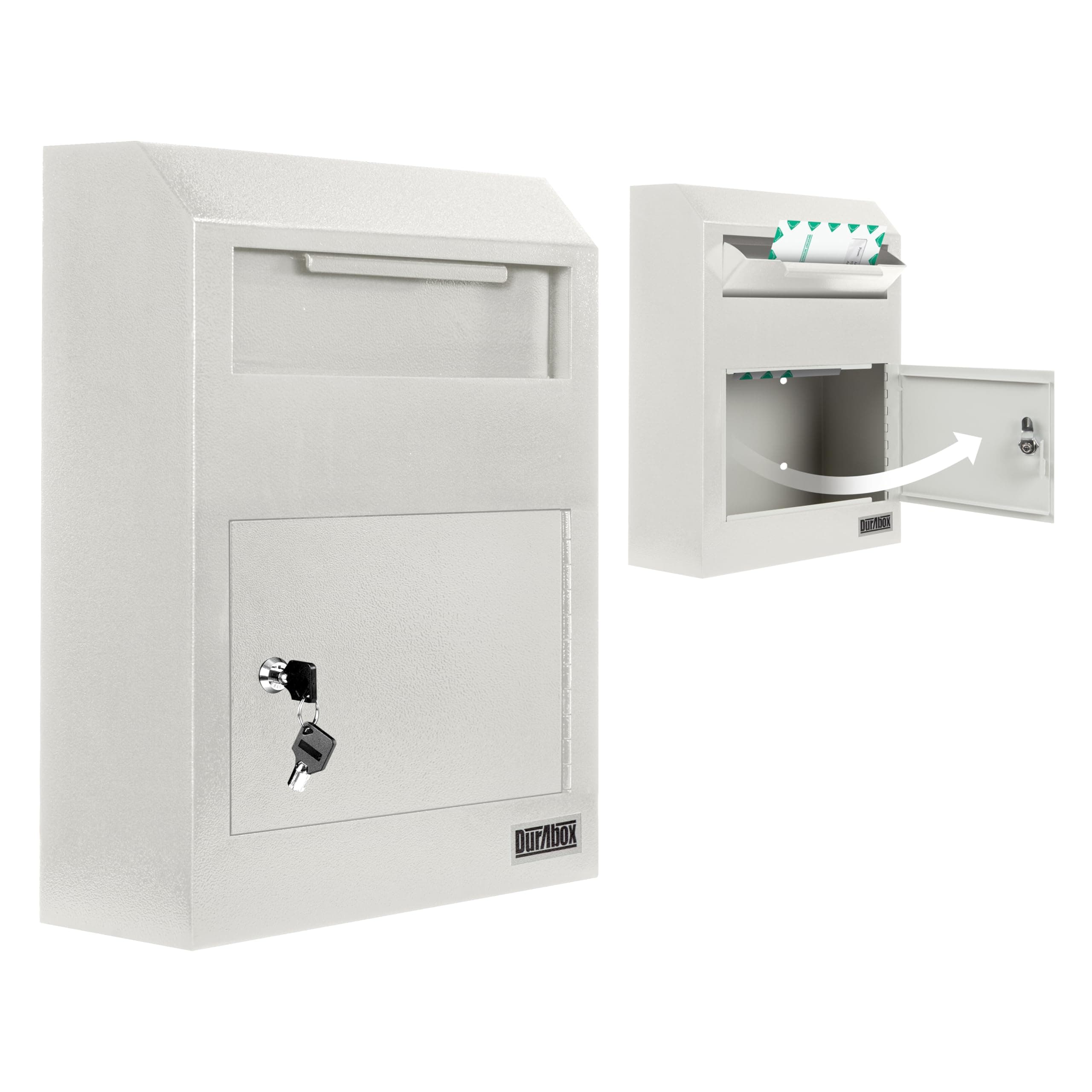 Wall Mount Locking Drop Box, Heavy Duty Steel Mailbox for Rent Payments, Mail, Keys, Cash, Checks - Safe Storage Dropbox for After Hours Deposits W500 (Gray)