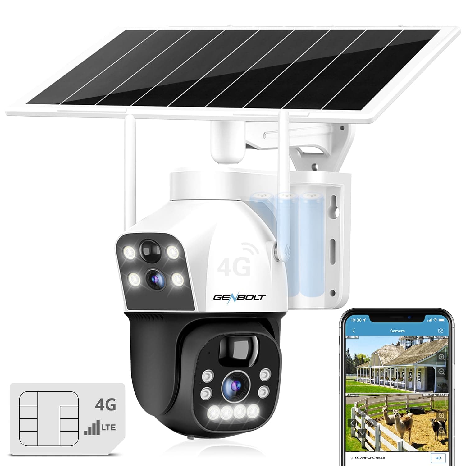 3G/4G LTE Cellular Solar Security Camera Outdoor Wireless, 8W 15600mAh Battery Operated Surveillance Camera No WiFi, Dual Lens Spotlight IP Camera CCTV with SIM Card