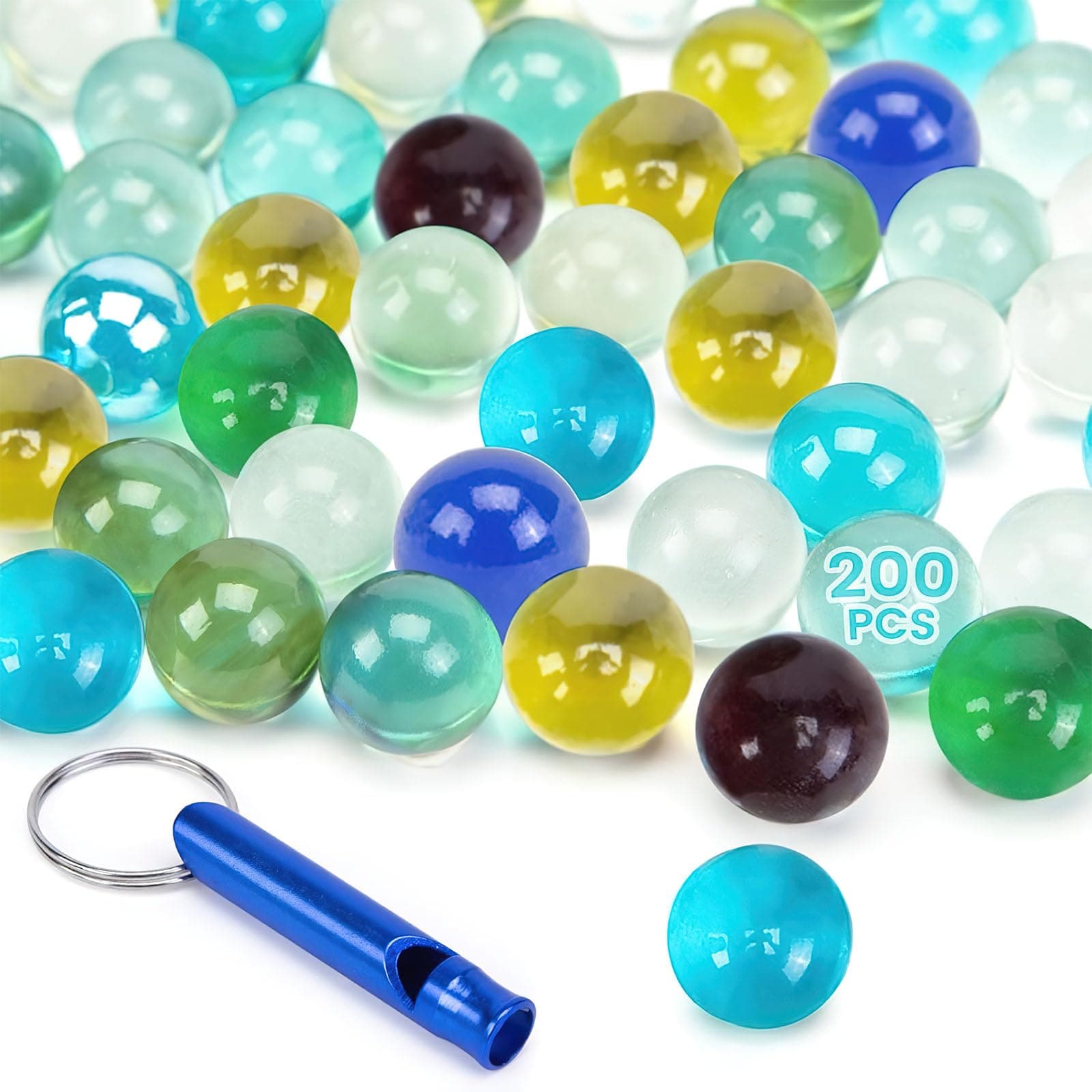POPLAY 200PCS Marbles Bulk with Whistle, for Marbles Run and Racing Games