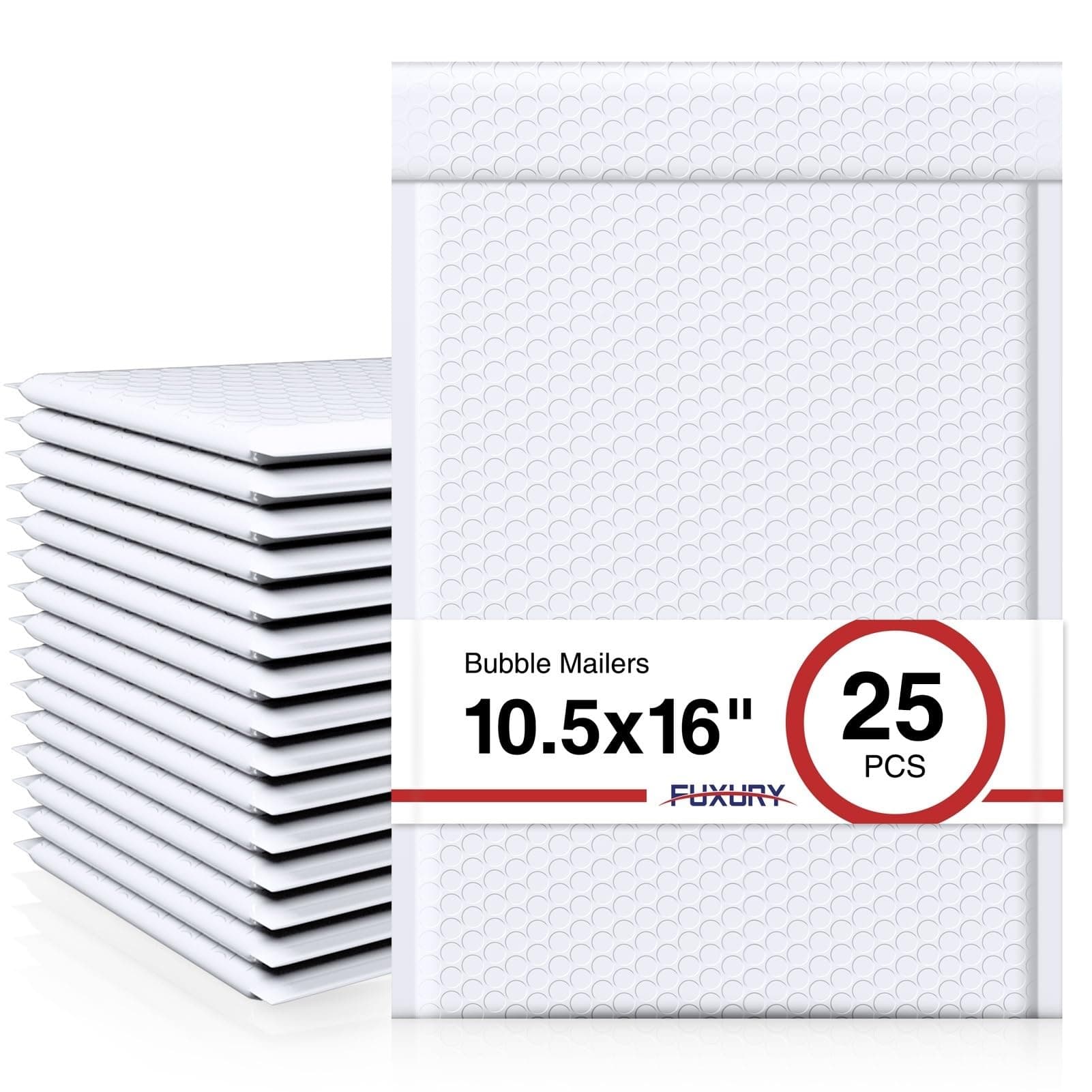 Fuxury White Bubble Mailers 10.5x16 Inch 25 Pack, Self Seal Padded Envelopes Waterproof Shipping Bags, Padded Mailers, Bubble Bags for Mailing, Packaging, Small Business, #5