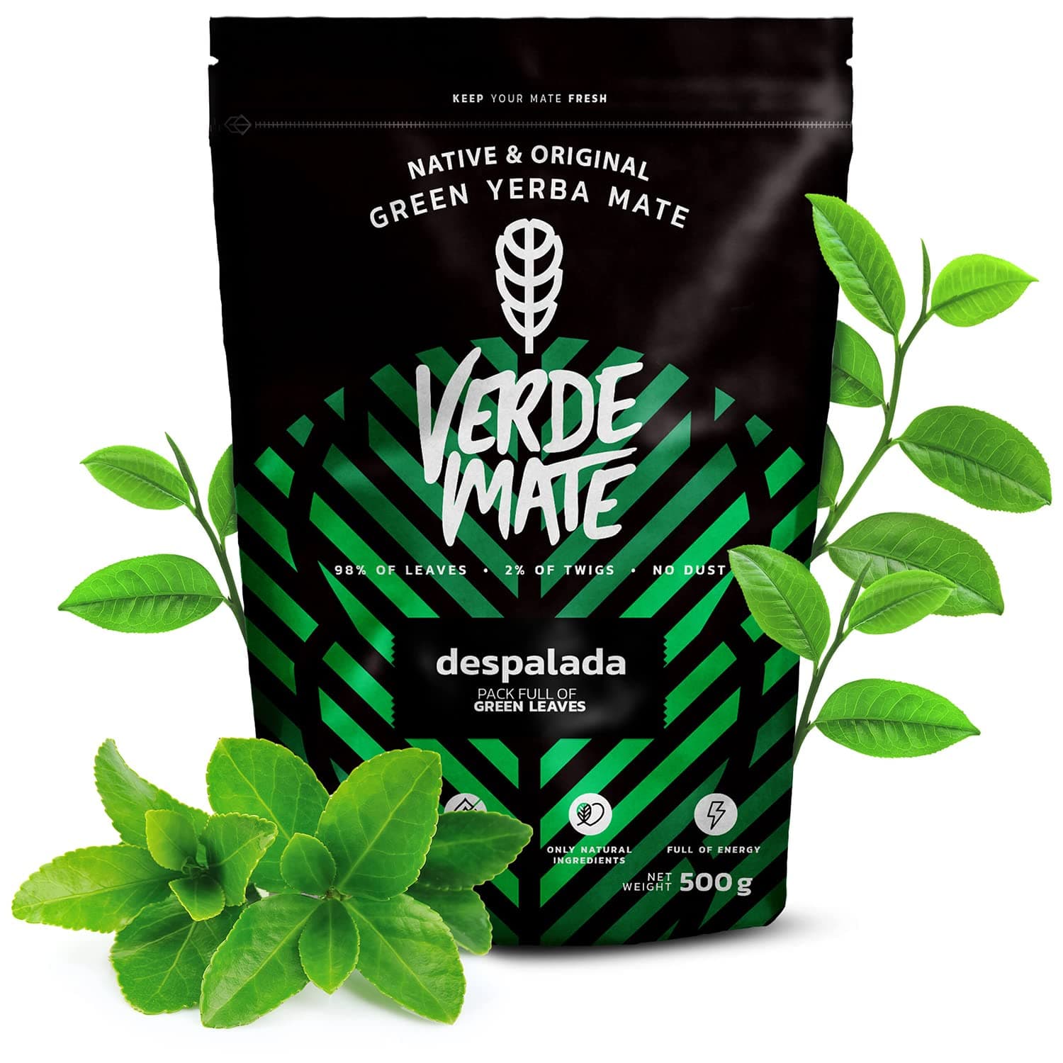 Yerba Mate Tea Despalada 500g – Air-dried, Unsmoked, Without Stems or Powder, Pure Leaf Cut from Brazil