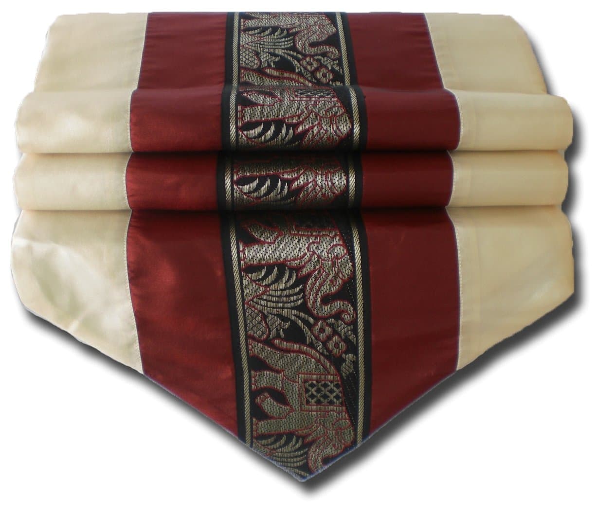 Thai silk elephant table runner, cream and red, for kitchen or living room, dimensions 200 cm x 30 cm