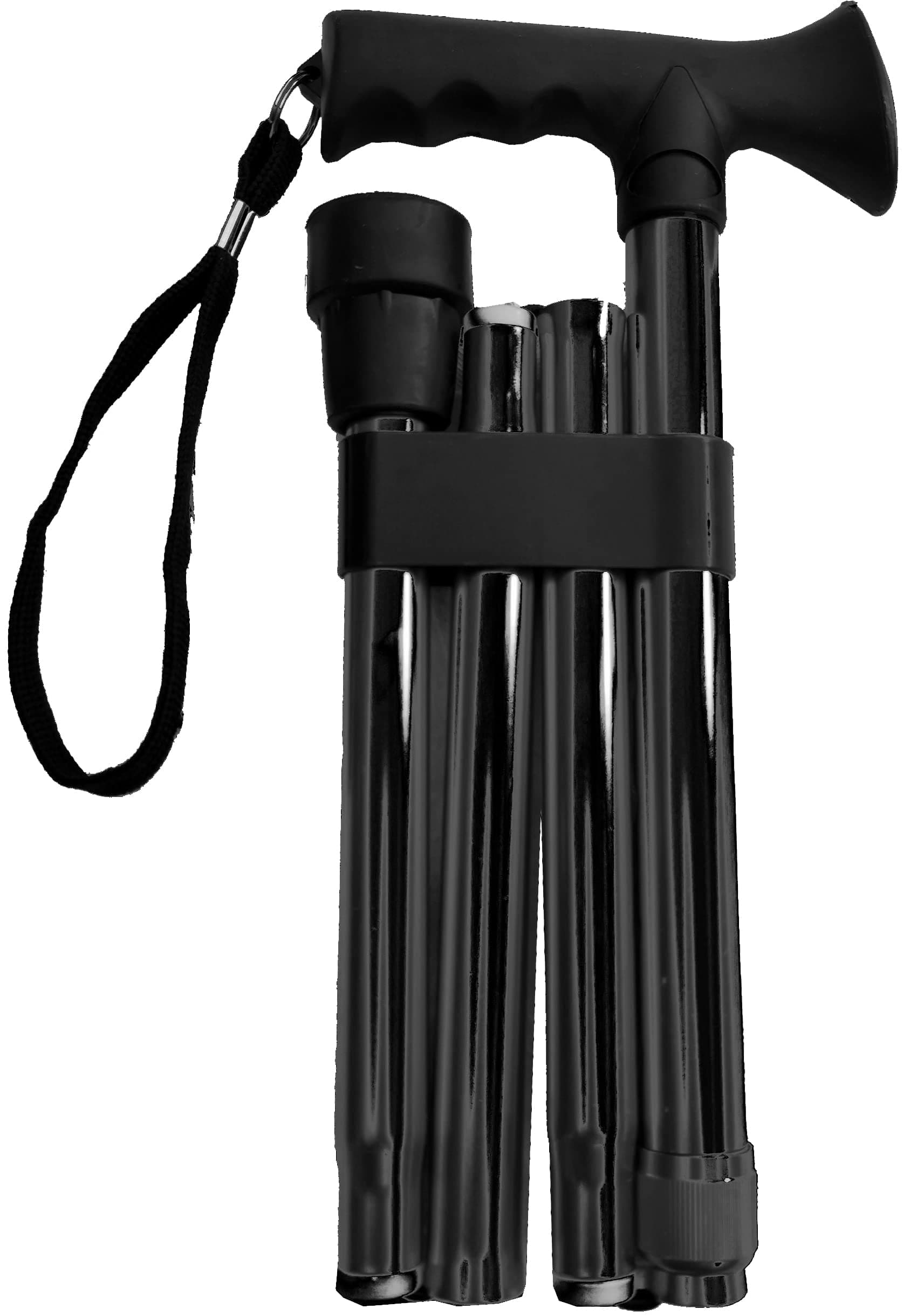 Deluxe 4-Part Folding Adjustable Aluminium Metallic Compact Walking Stick Cane for Men, Ladies and Women with Soft Grip Gel Handle – 33.5'' – 37.5'' (Black)