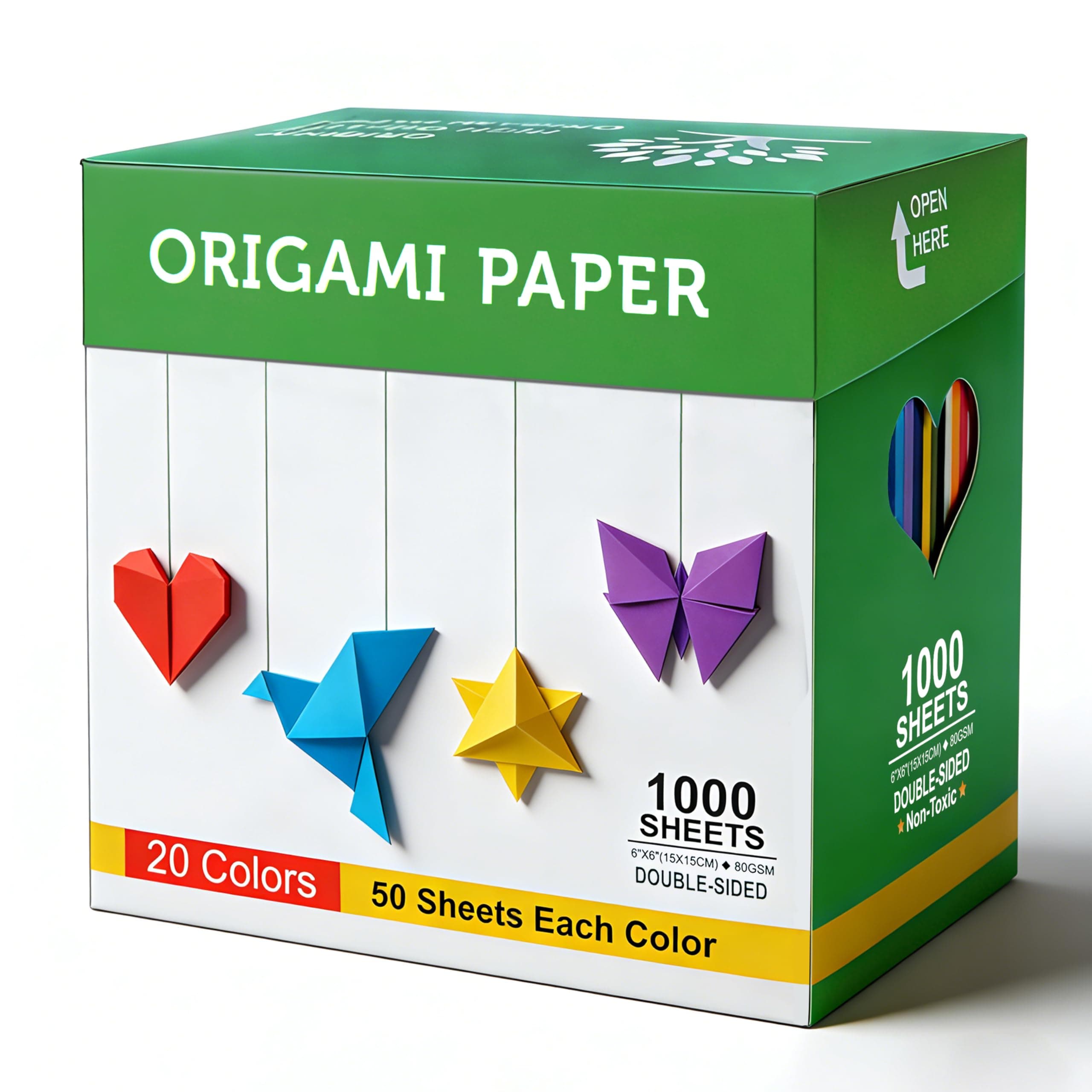 Origami Paper Kit 1000 Sheets 6 Inch Square Double Sided Color 20 Vivid Colors for Origami Crane, Butterfly, Heart,Perfect for Beginners,Kids,Adults & School DIY Handmade Craft Lessons