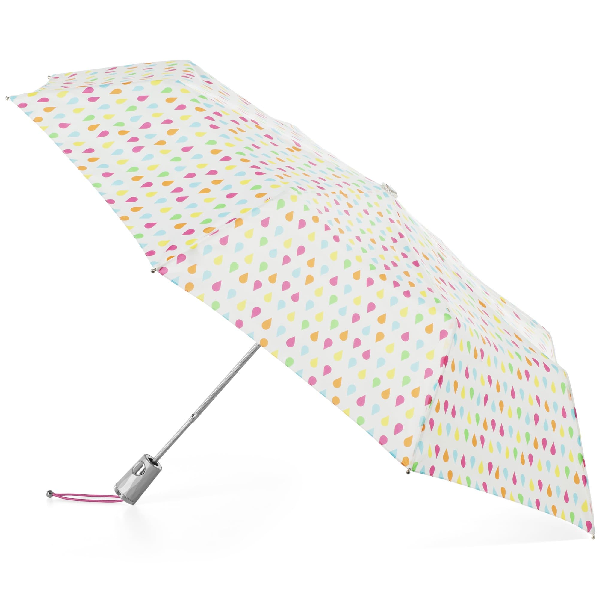 totesAutomatic Open Water-Resistant Travel Foldable Umbrella, White Rain