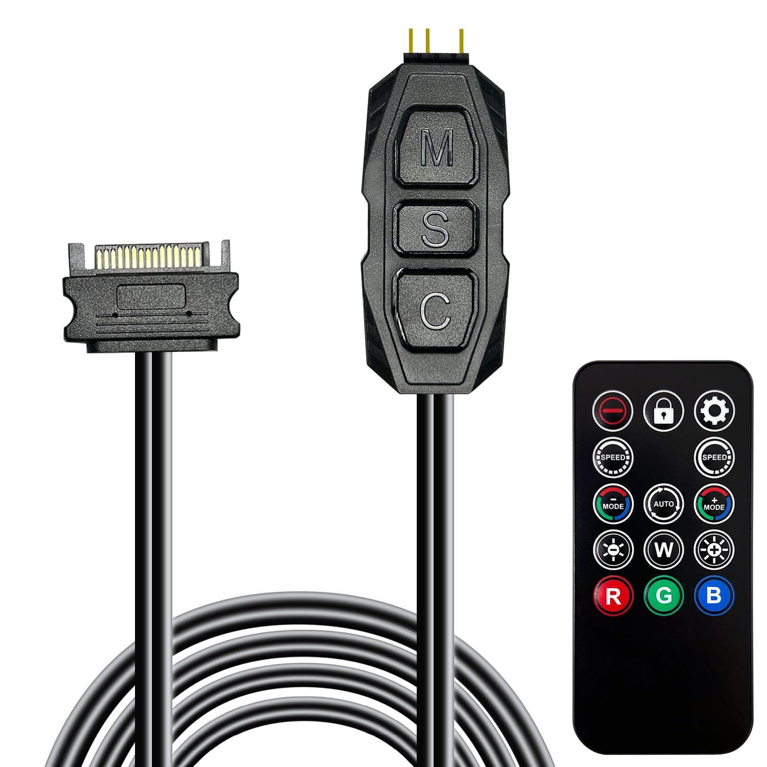 ARGB Controller Kit for PC RGB Case Fans, ARGB Splitter, SATA Power RGB Fan Controller, Computer ARGB Fans Hub Control RGB and Single Light Effect , 14 Key Remote Control Switch Colors RGB Fan hub