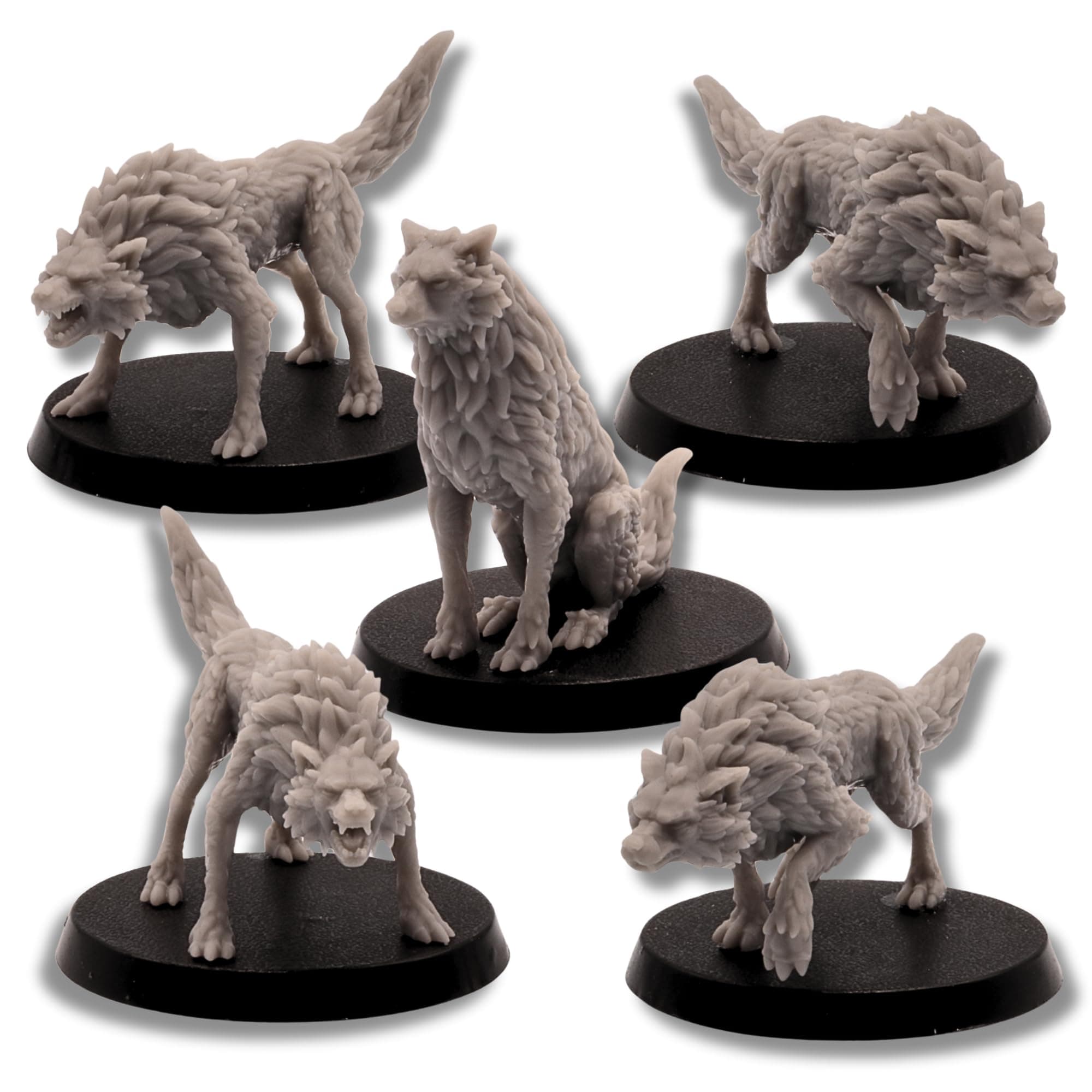 Fantasy Wolves Miniatures Set – 5 Wolf Figures for Tabletop RPGs | 28mm Scale Animal Models | DnD, Pathfinder, Wargames | Epic Miniatures Licensed | Resin Unpainted Figures Collectors & Gamers