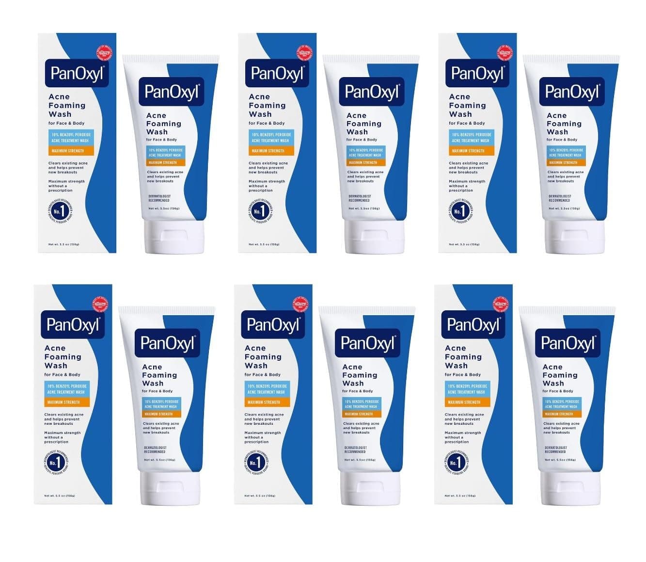 PanOxyl Foaming Acne Wash Maximum Strength,5.5oz (Pack of 6)