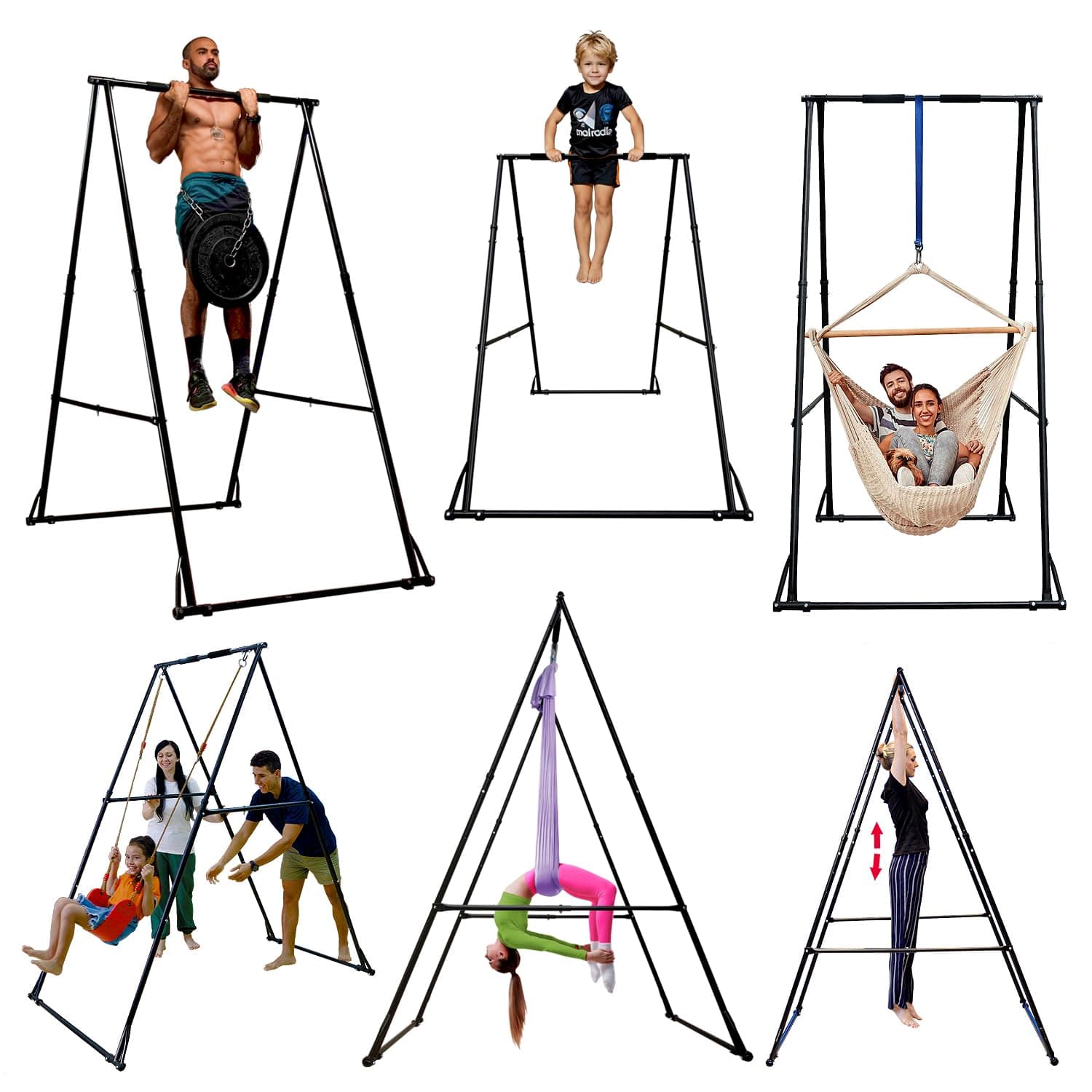 KHANH TRINH Foldable Pull Up Bar Stable Gymnastics Equipment Portable Aerial Yoga Stand Durable Frame For Hammock Chair, Therapy Sensory Swing. Adjustable Back Stretcher For Lower Back Pain Relief