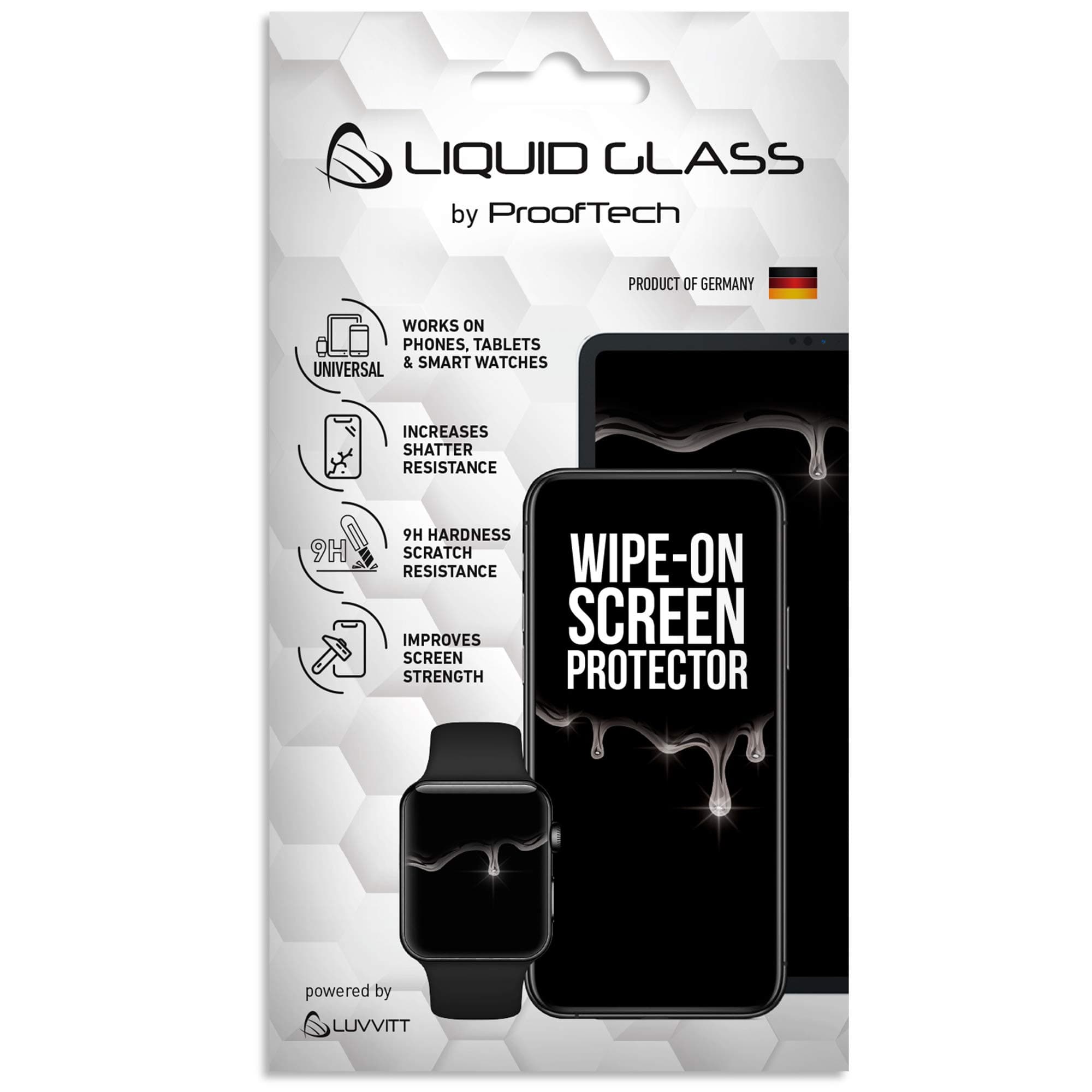 LUVVITT Liquid Glass Screen Protector Scratch and Shatter Resistant Wipe On Nano Protection for All Phones Tablets Smart Watches - Universal