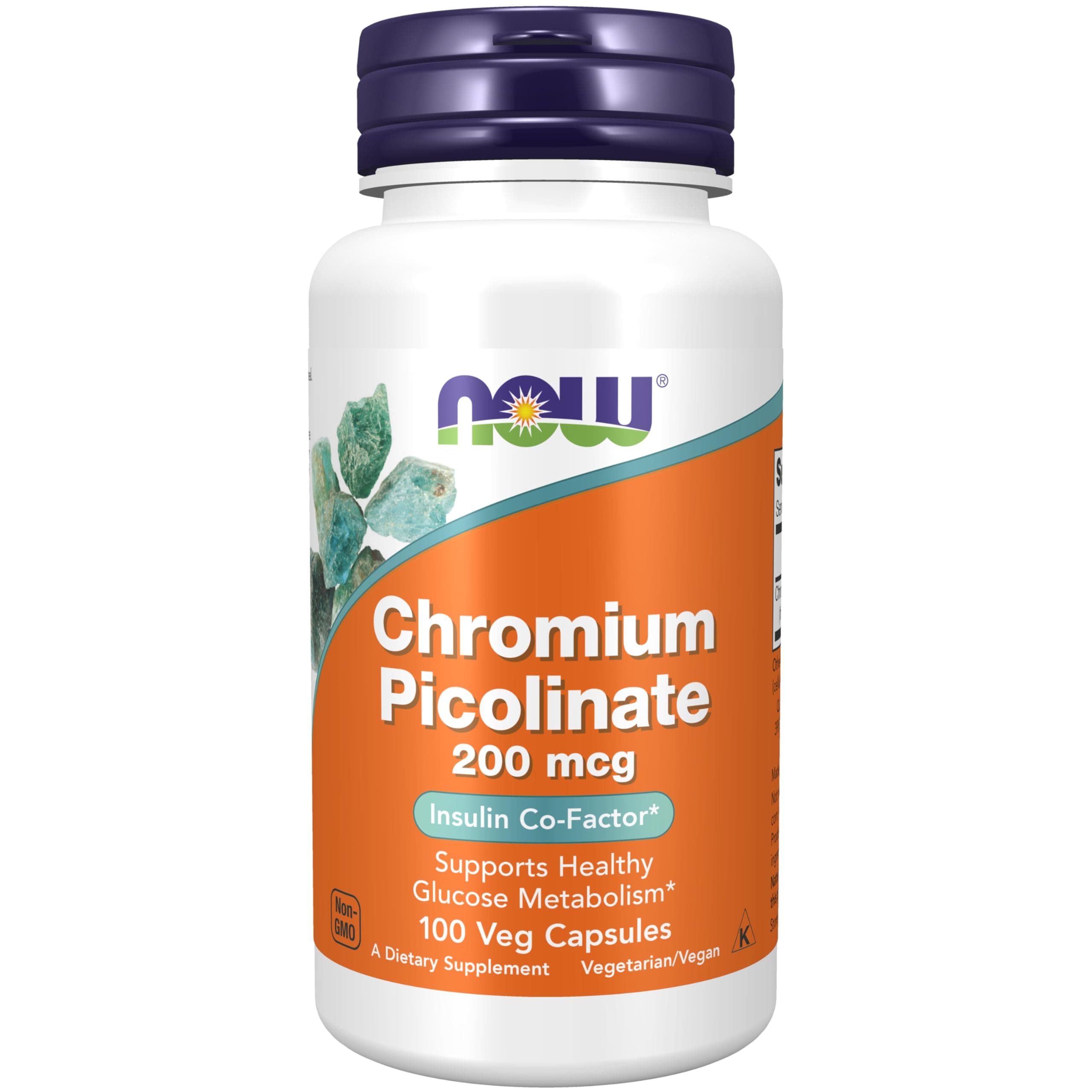 NOW Supplements, Chromium Picolinate 200 mcg, Insulin Co-Factor*, 100 Veg Capsules