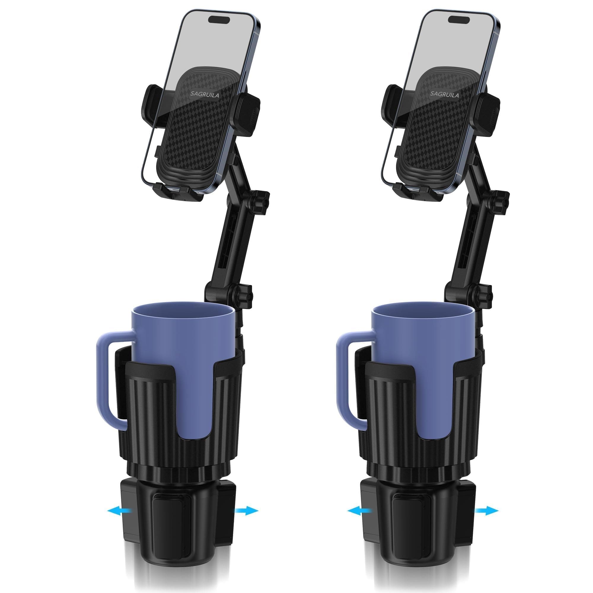 2 Pack Phone Holders for Your Car Cupholder, 2 in 1 Cell Phone Holder Mount with Cup Holder Expandable Base, 360 Degree Rotating Neck, Fits All 4-7" Smartphones and Most Bottles