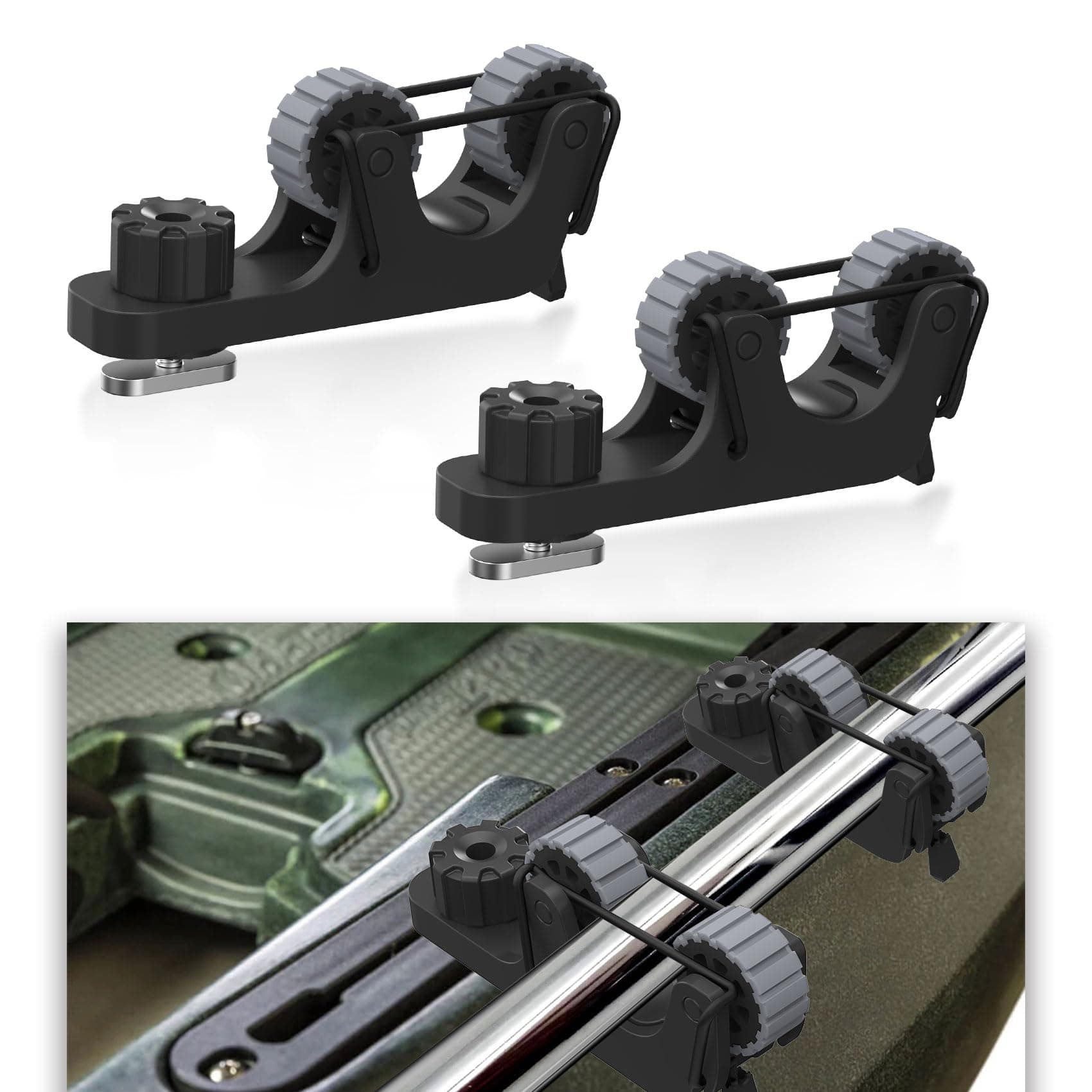 1006 Kayak Paddle Holder Track Mount, Kayak Accessories to Save Track Space & Secure Paddle, 2-Layer Grip for Slim Gear, Fits 0.8–1.3” Shafts, Paddle, Fishing Net & Rod Holder