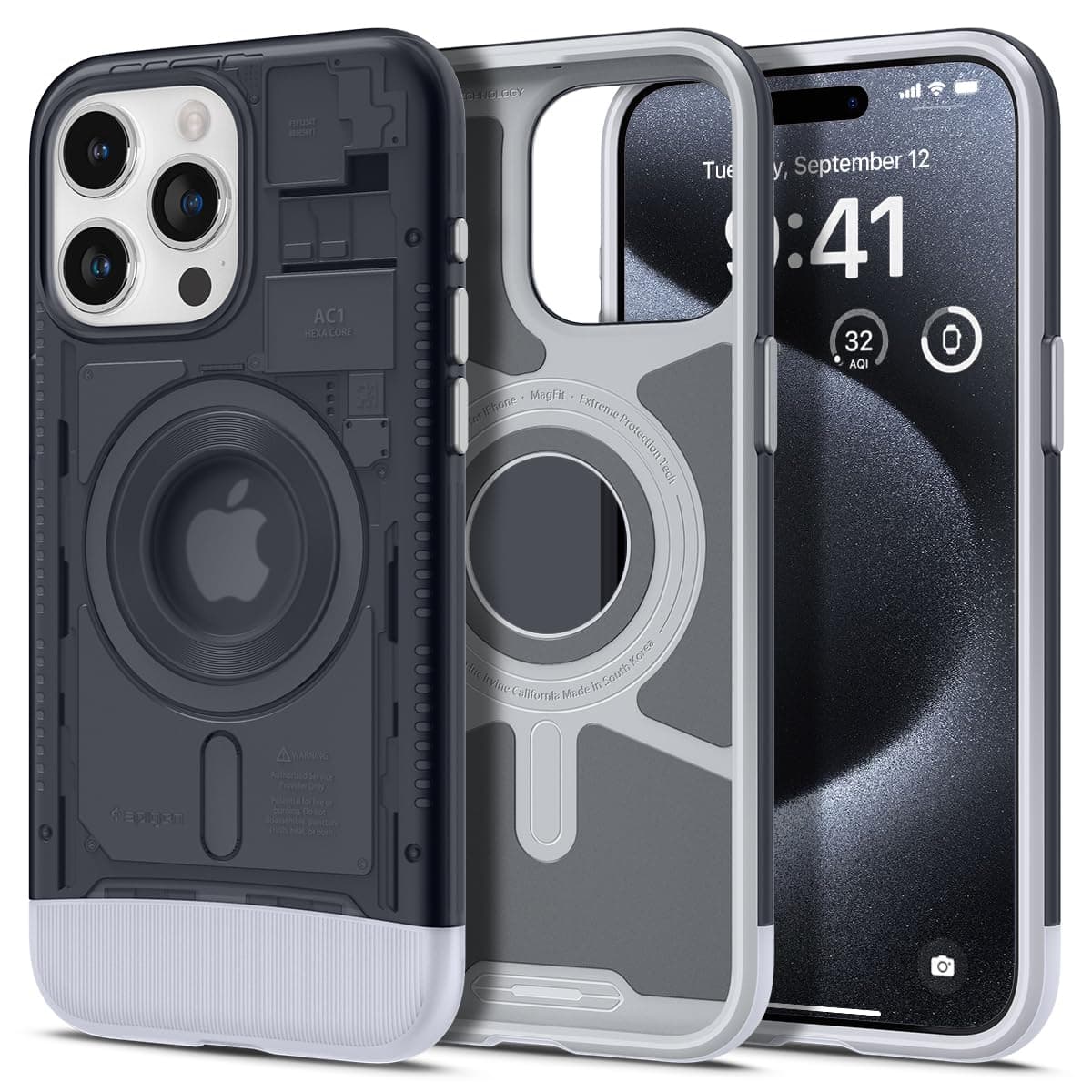 Spigen Classic C1 MagFit Back Cover Case for iPhone 15 Pro, MagSafe Compatible, Camera Control Button - PC+TPU | Graphite