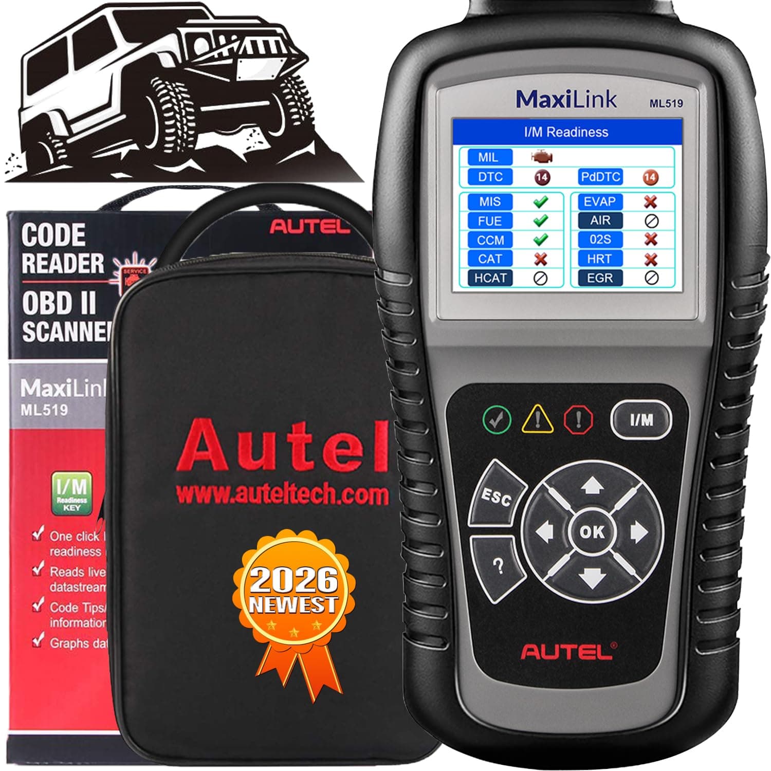 MaxiLink ML519 OBDII or EOBD Scanner Enhanced OBD II Mode 6, Code Reader