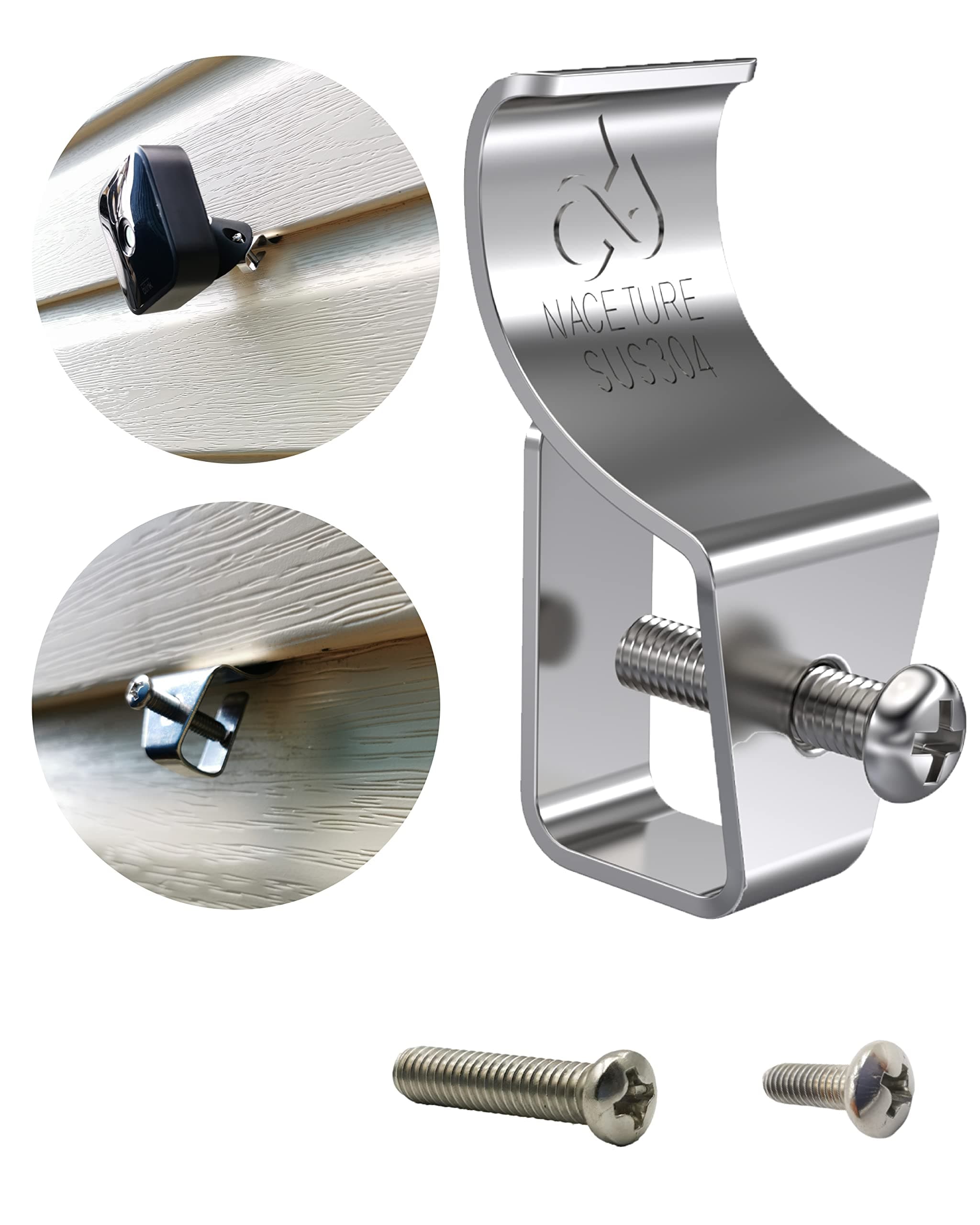 Vinyl Siding Hooks (12 Pack) - Heavy Duty No-Hole Needed Screws, Stainless Steel Hanger for Mounting Home Security Camera, Porch Decor