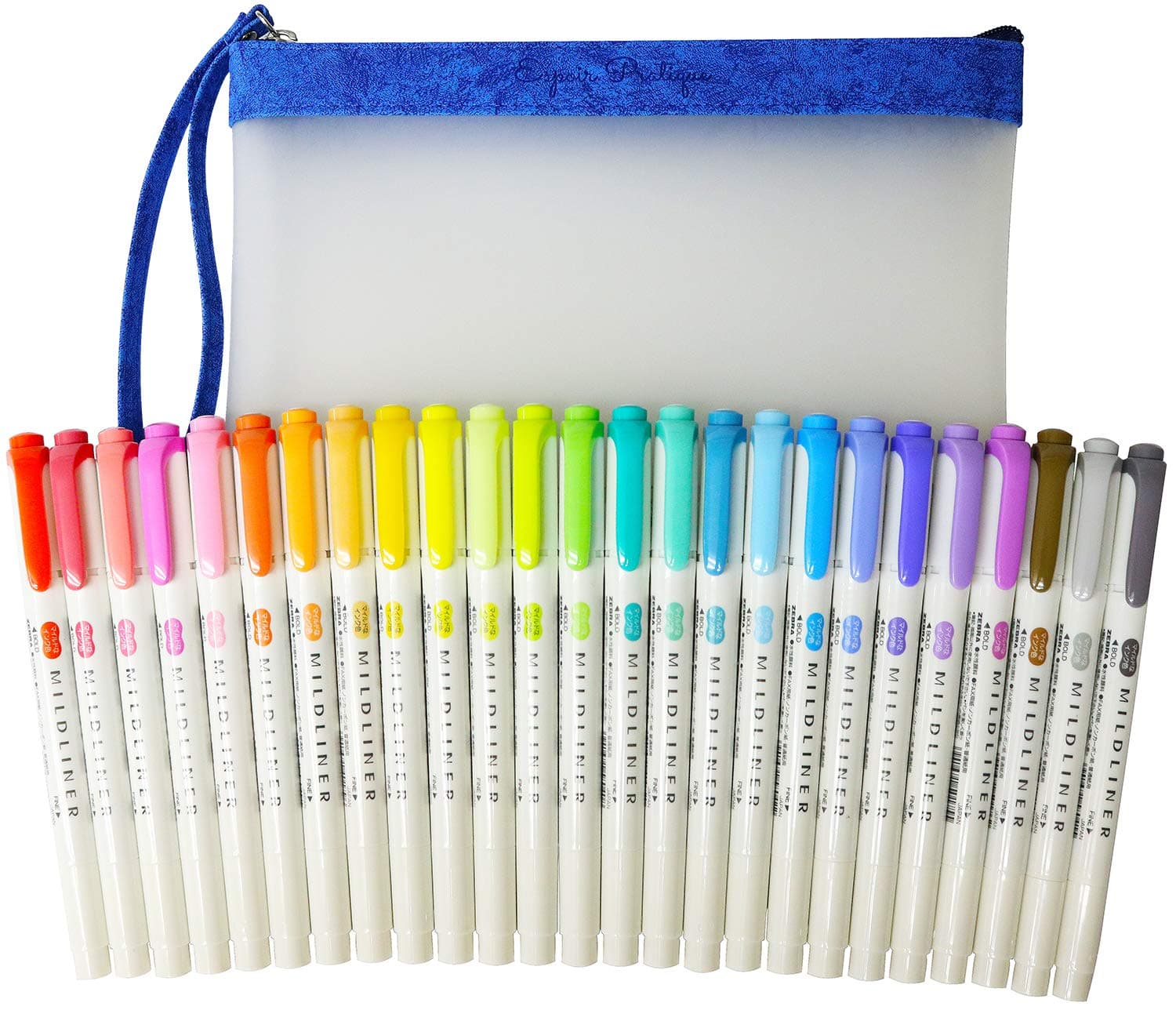 Soft Color Double-Sided Highlighter Pens Complete 25 Color Set with Original stylish pen case multiuse pouch Japan import