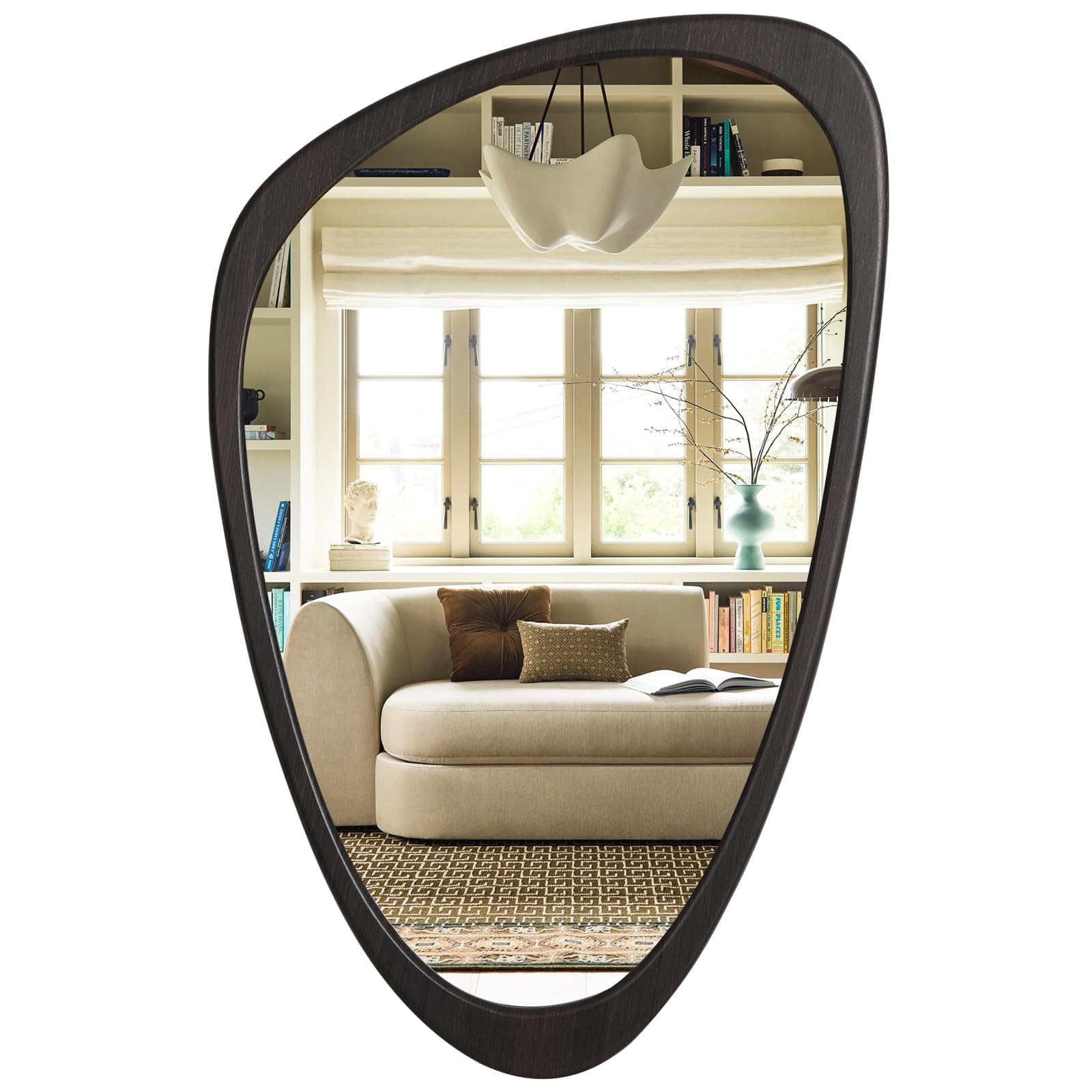 Asymmetrical Mirror, Irregular Wall Mirror, Wall Mirrors Decorative for Bedroom Living Room Entryway Hall, Wood Mirror for mid Century Modern Decor 30" H x 19" W, Black