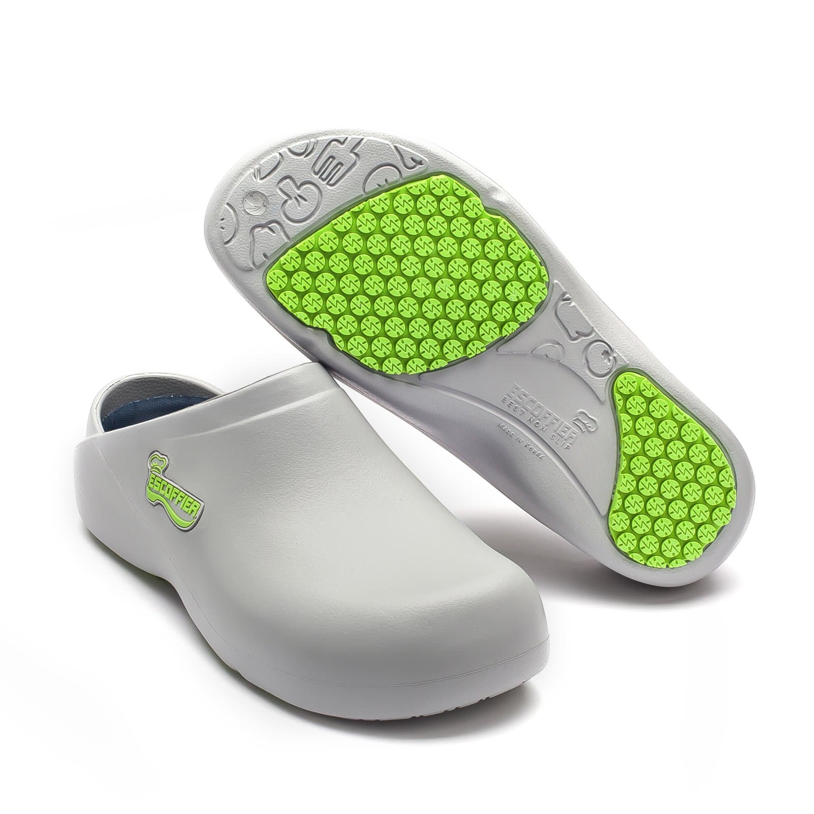 ESCOFFIER Waterproof Slip Resistant Kitchen Chef Clog - Non Slip Work Mule Shoes for Men Women, Grey, 7 (Medium, Grey, Numeric_11)