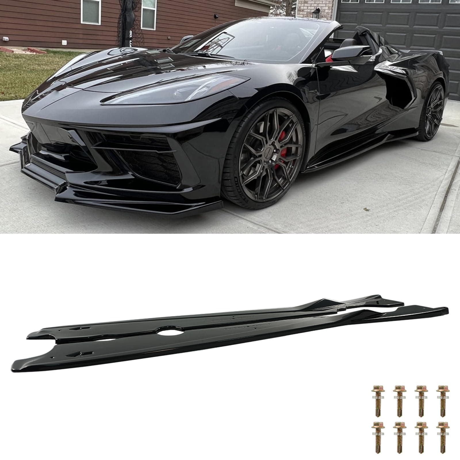 2PCS Add On Side Skirts for Corvette C8 2020-2025 Stingray&Z51 Rocker Panel Body Kit Extension Panel Guard ABS MXT Style Exterior Accessories (Glossy Black)