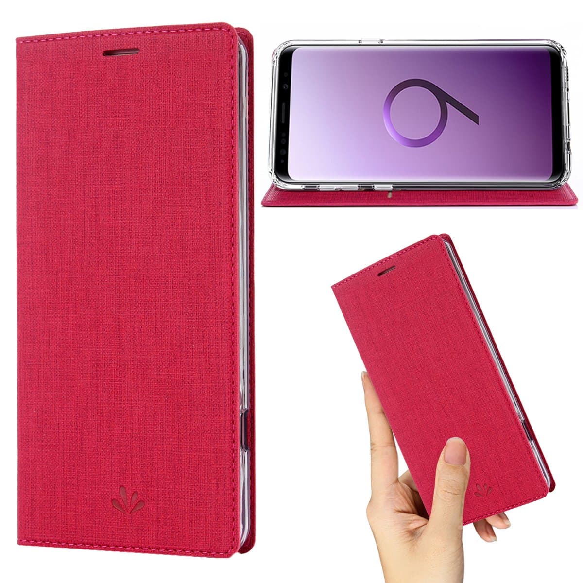 DLHLLC Galaxy S9 Plus Case,Premium Flip Leather Wallet Case Stand Kickstand Card Slot Magnetic Full Body Protective Cover Clear TPU Bumper Thin Case for Samsung Galaxy S9 Plus (Rose, S9 Plus)