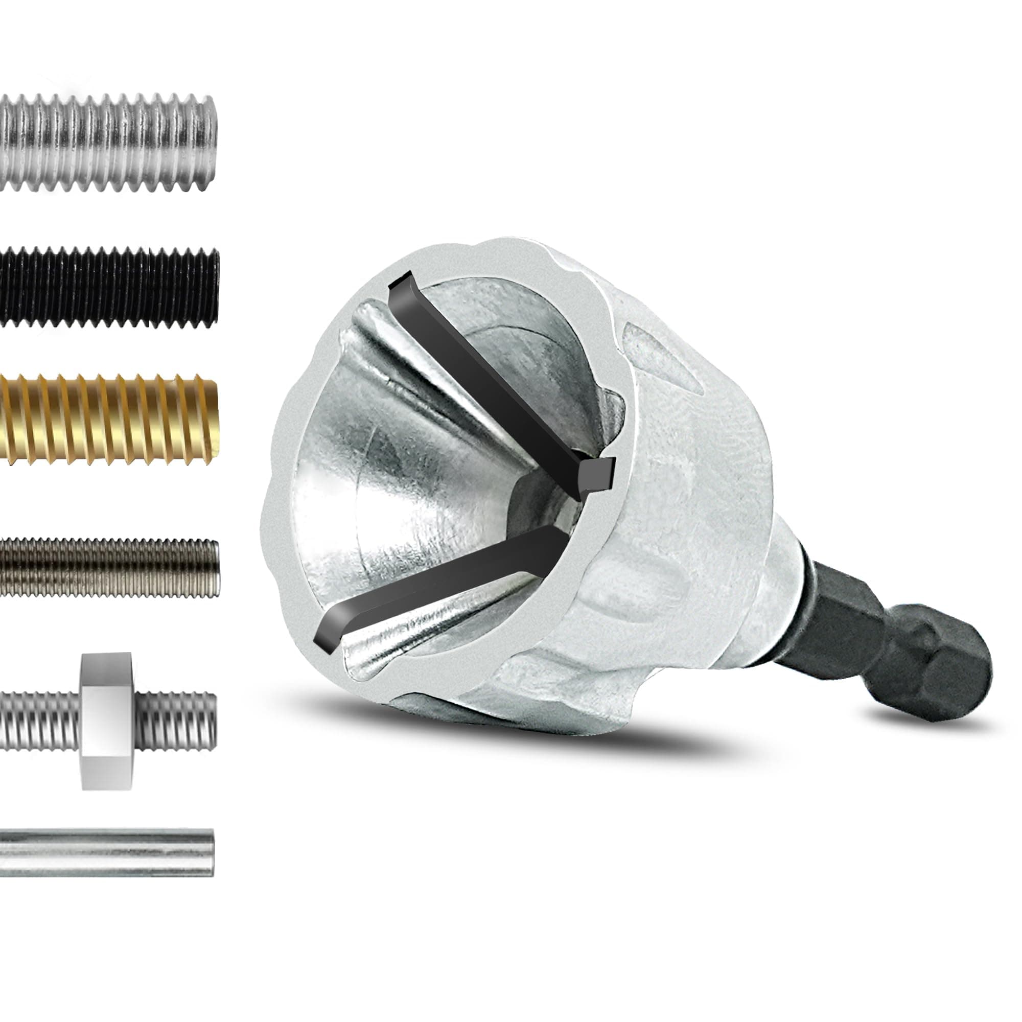 Deburring External Chamfer Tool with YG8 Carbide Blade, Deburring Drill Bit Set, Remove Burr Tools with Quick Release Shank, Repair Tools for Damaged Bolts Fits for 1/8"- 3/4" (3mm-19mm)