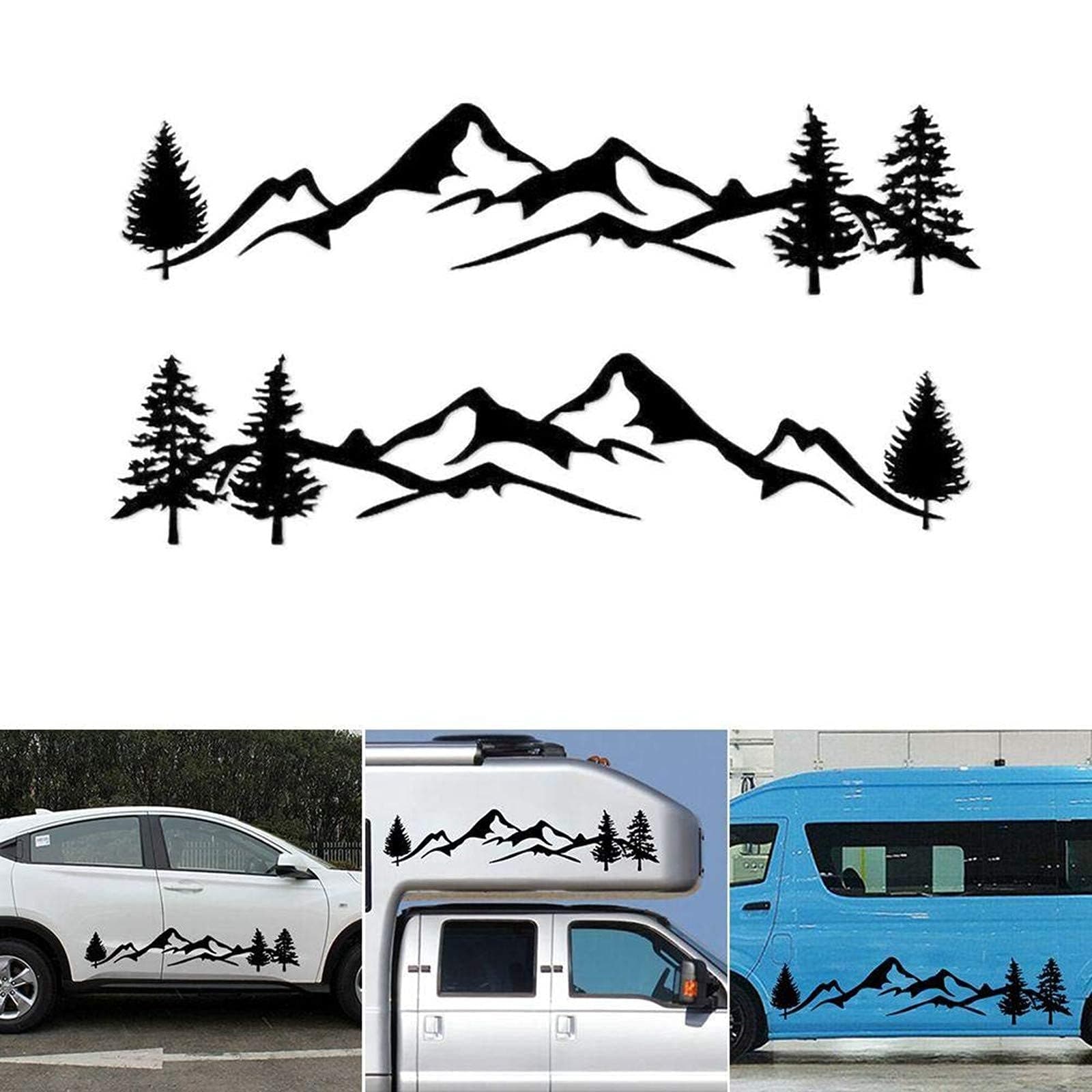 1Pair/2Pcs Car Sticker Reflective Mountain Decal Tree Forest Vinyl Graphic Kit for Camper RV Trailer Door Panel Decal Bumper Stickers for Car Side Sticker