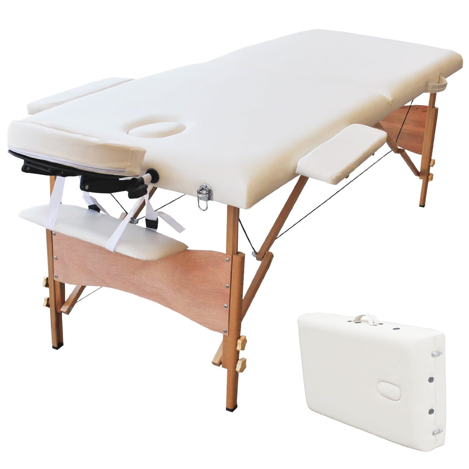 AuWit Premium Massage Table 2" PVC, face cradle, 73x27, side arms, no tile back,carry bag, black, fitted sheet, headrest and armrest covers, semi-circle and round bolsters, towel hanger - AUW-531W