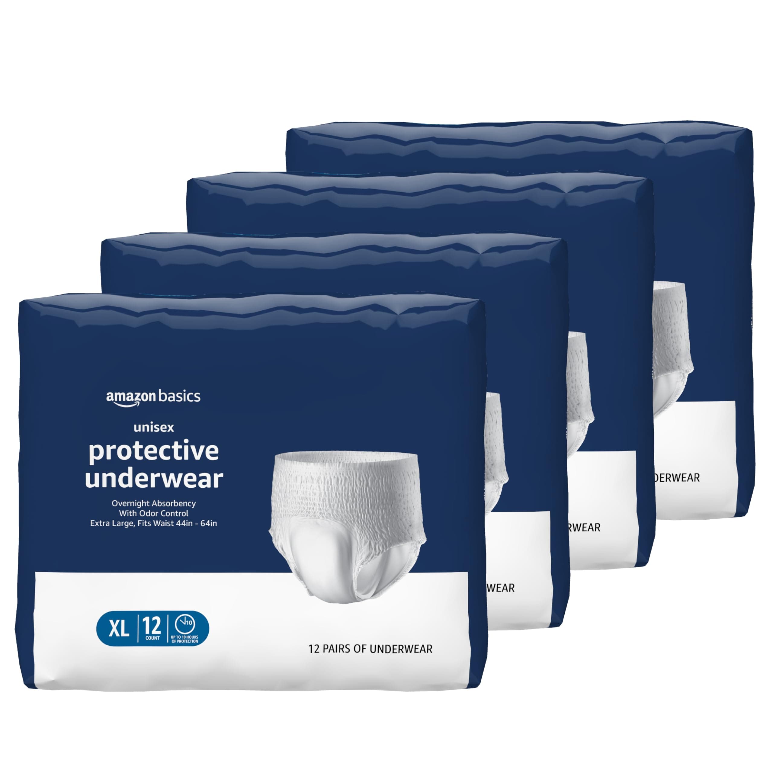 Unisex Protective Underwear, Overnight Absorbency with Odor Protection, Soft, Extra Large, 48 Count (4 Packs of 12)