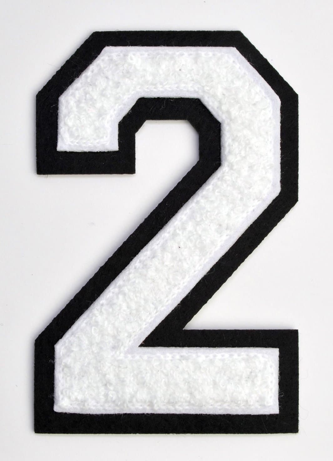 Varsity Number Patches - White Embroidered Chenille Letterman Patch - 4 1/2 inch Iron-On Numbers (White, Number 2 Patch)