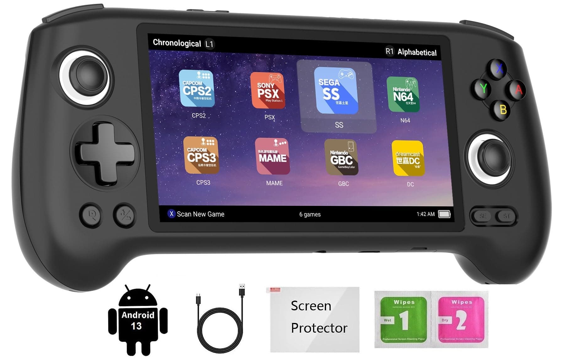 RG556 Retro Handheld Game Console, Dual System 5.48 Inch IPS Screen Built-in 128G TF Card Support TV Output (Black-New)