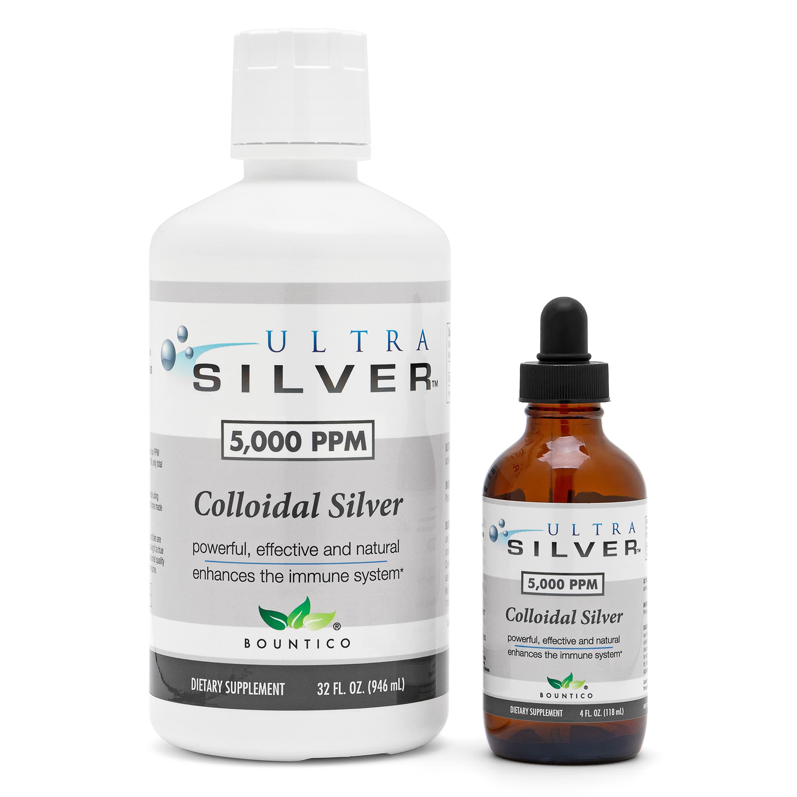 Ultra Silver® Colloidal Silver | 5,000 PPM, 32 Oz (946mL) | Mineral Supplement | True Colloidal Silver - 4 oz Dropper Bottle (Empty) Included for Dispensing!