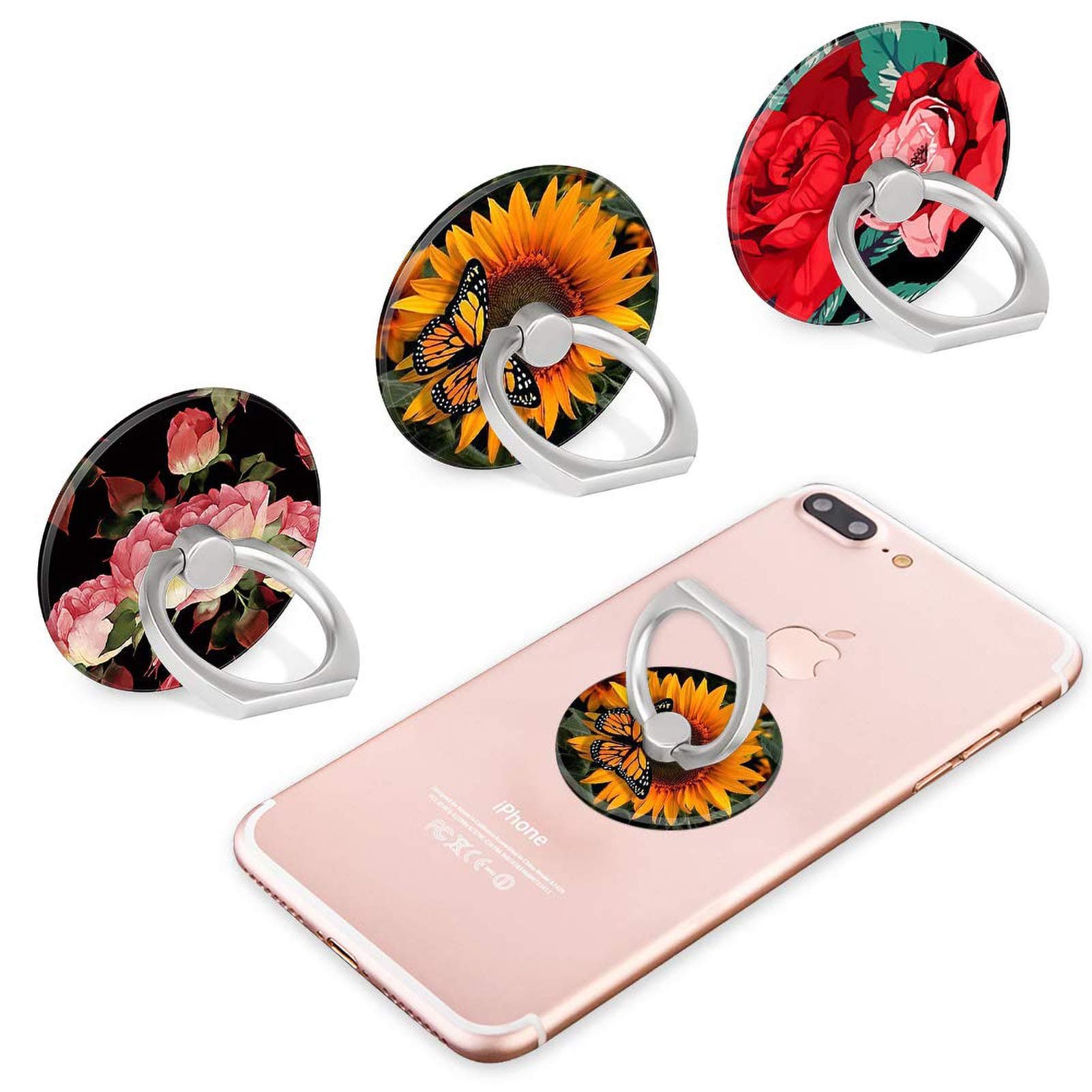 BF2JK Three Pack Cell Phone Ring Holder, 360°Rotation Finger Ring Stand Grip for Smartphones,Tablets,Pads (Floral Pattern)