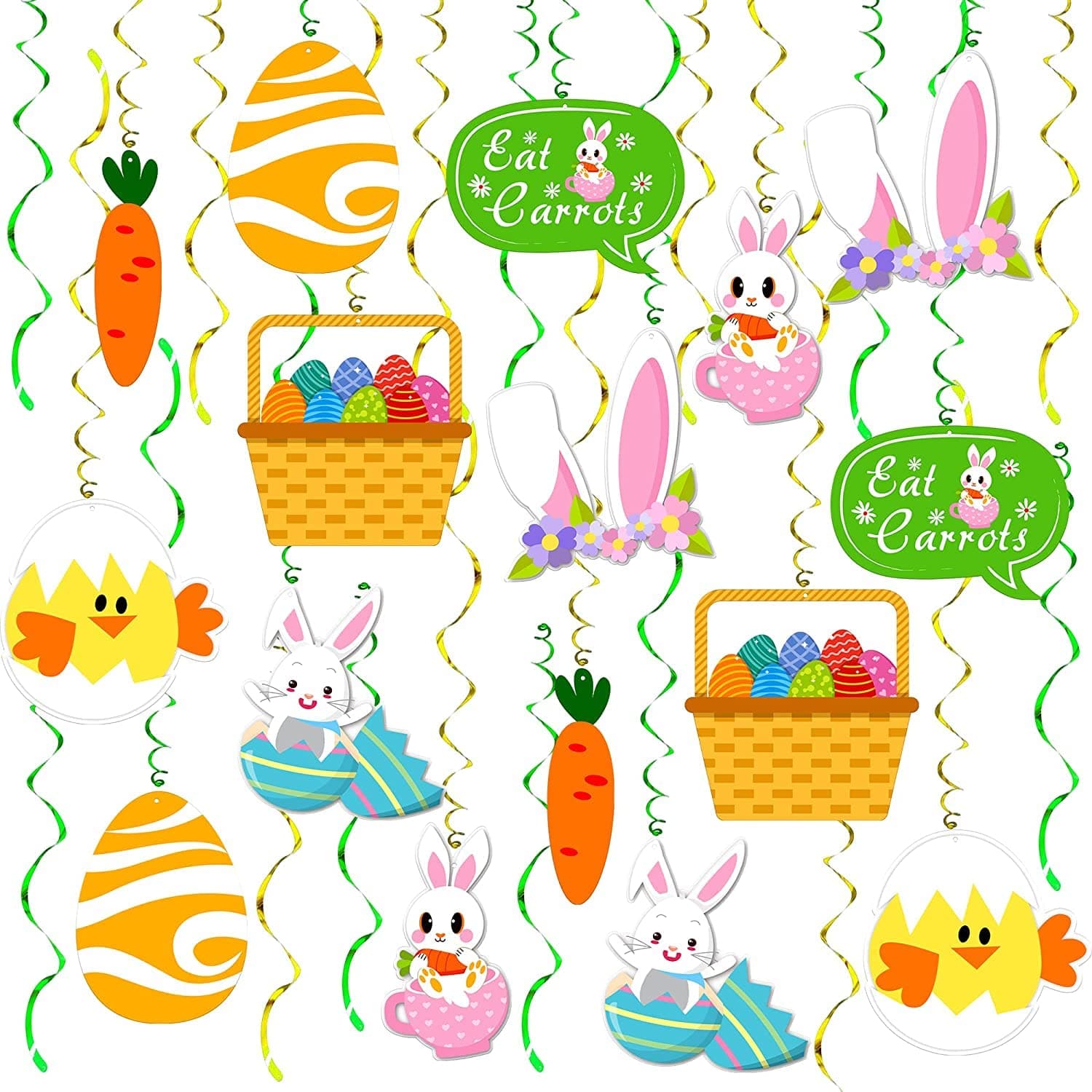 BDECOLL Happy Easter Day Party decorations/30pcs in 1 Pack of Easter Theme Party Hanging Swirls/Glitter Ceiling Hanging Foil