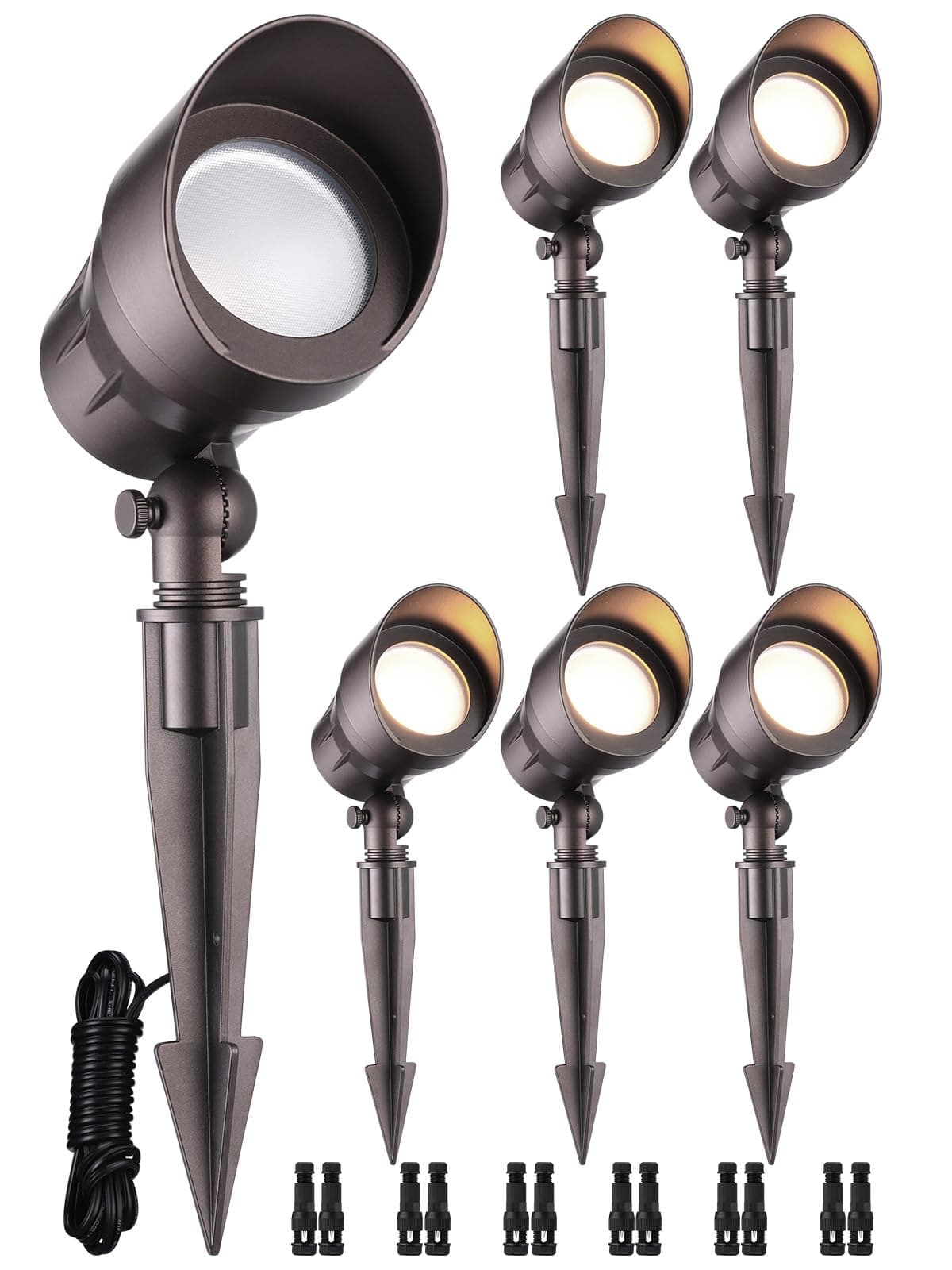 LEONLITE Low Voltage LED Landscape Spotlight, 5W 12V Pathway Lights Outdoor, CRI90, Aluminum Spot Lights for Garden, ETL Listed, IP65 Waterproof, 3000K Warm White, Oil Rubbed Bronze, Pack of 6