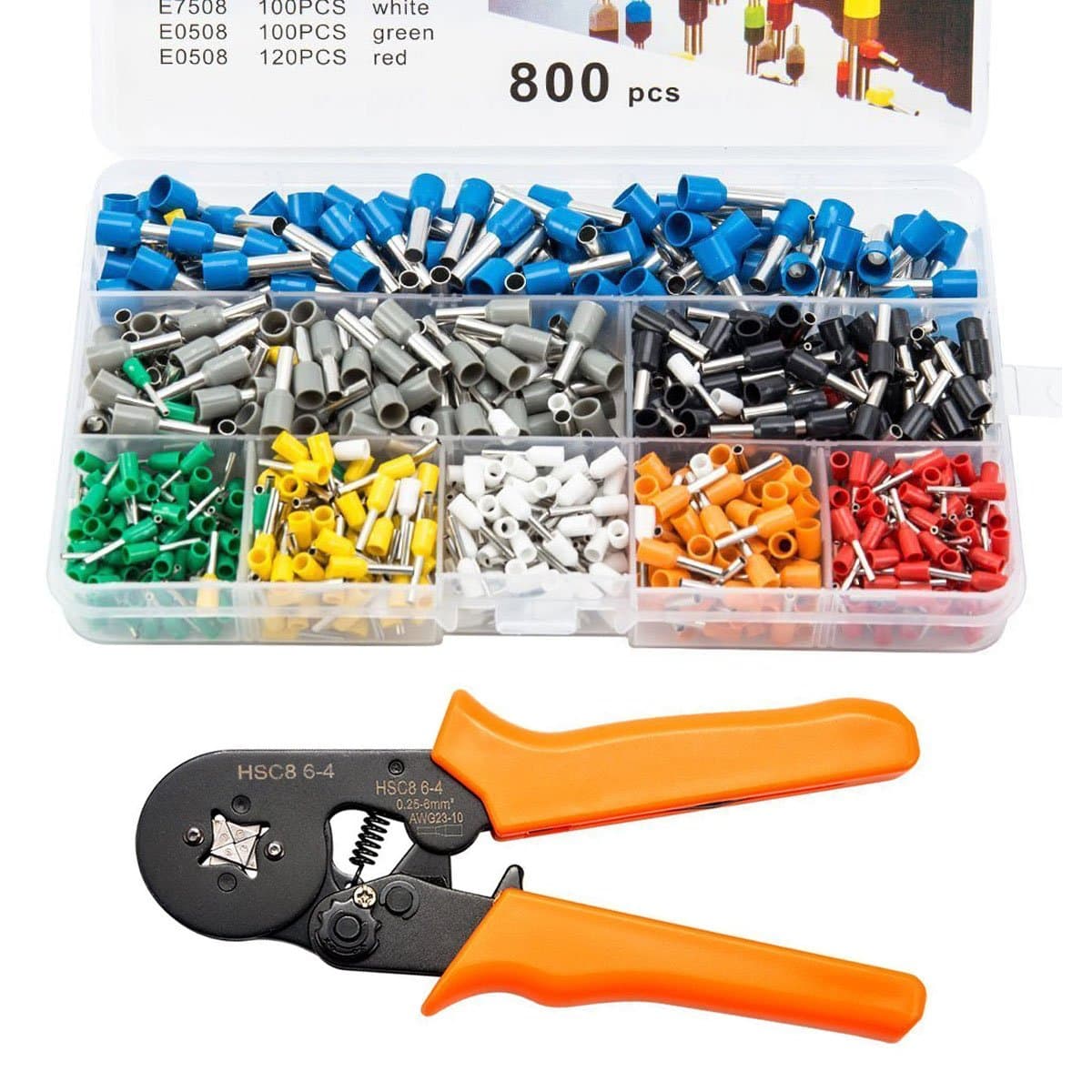 Ferrule Wire Crimper Tool HSC8 6-4 0.25-6mm AWG 23-10 with 800pcs Terminal Connector