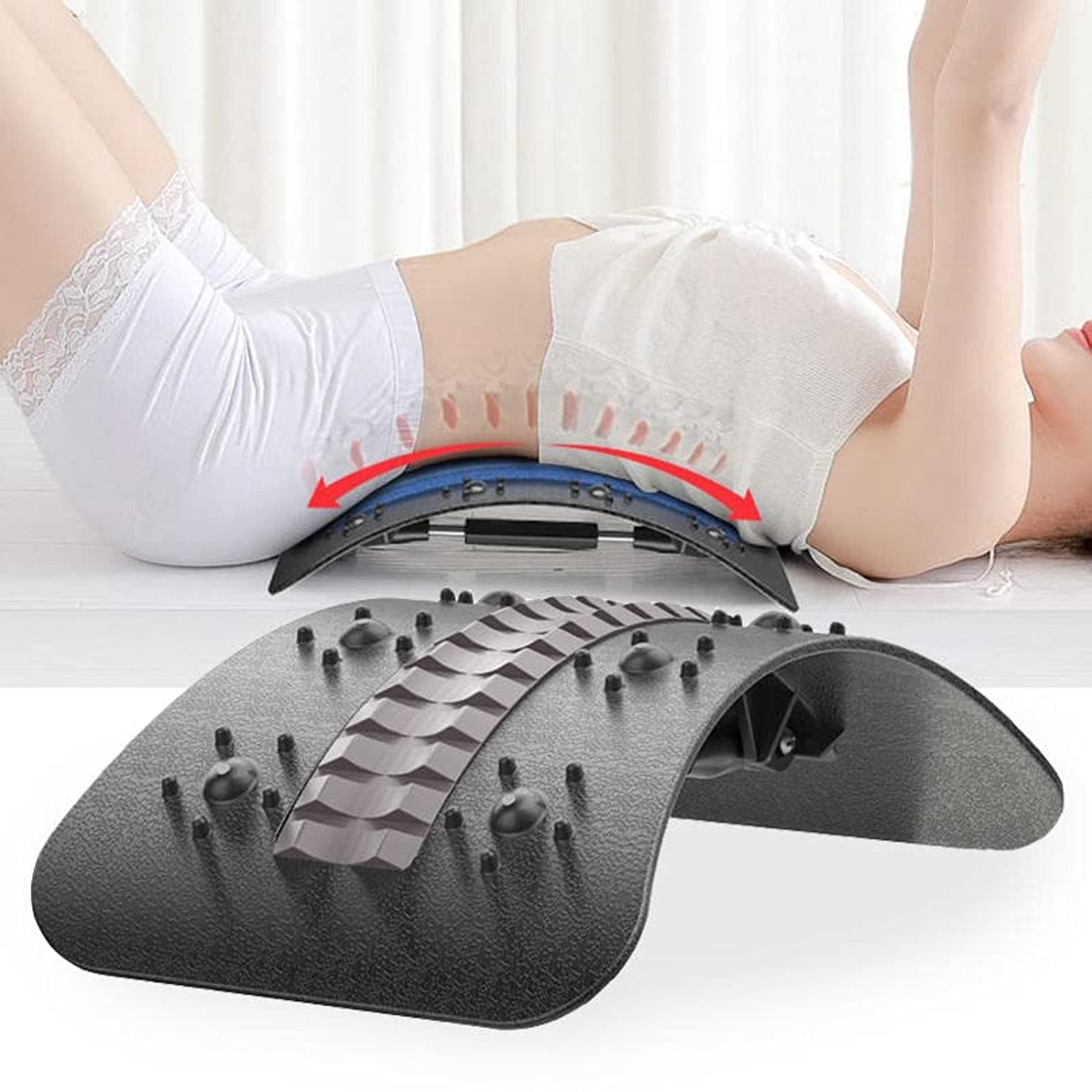 NILYNN Back Stretcher, Lumbar Back Cracker Board Pain Relief Device, Multi-Level Lumbar Back Massager,Lower and Upper Lumbar Support Stretcher (Black)