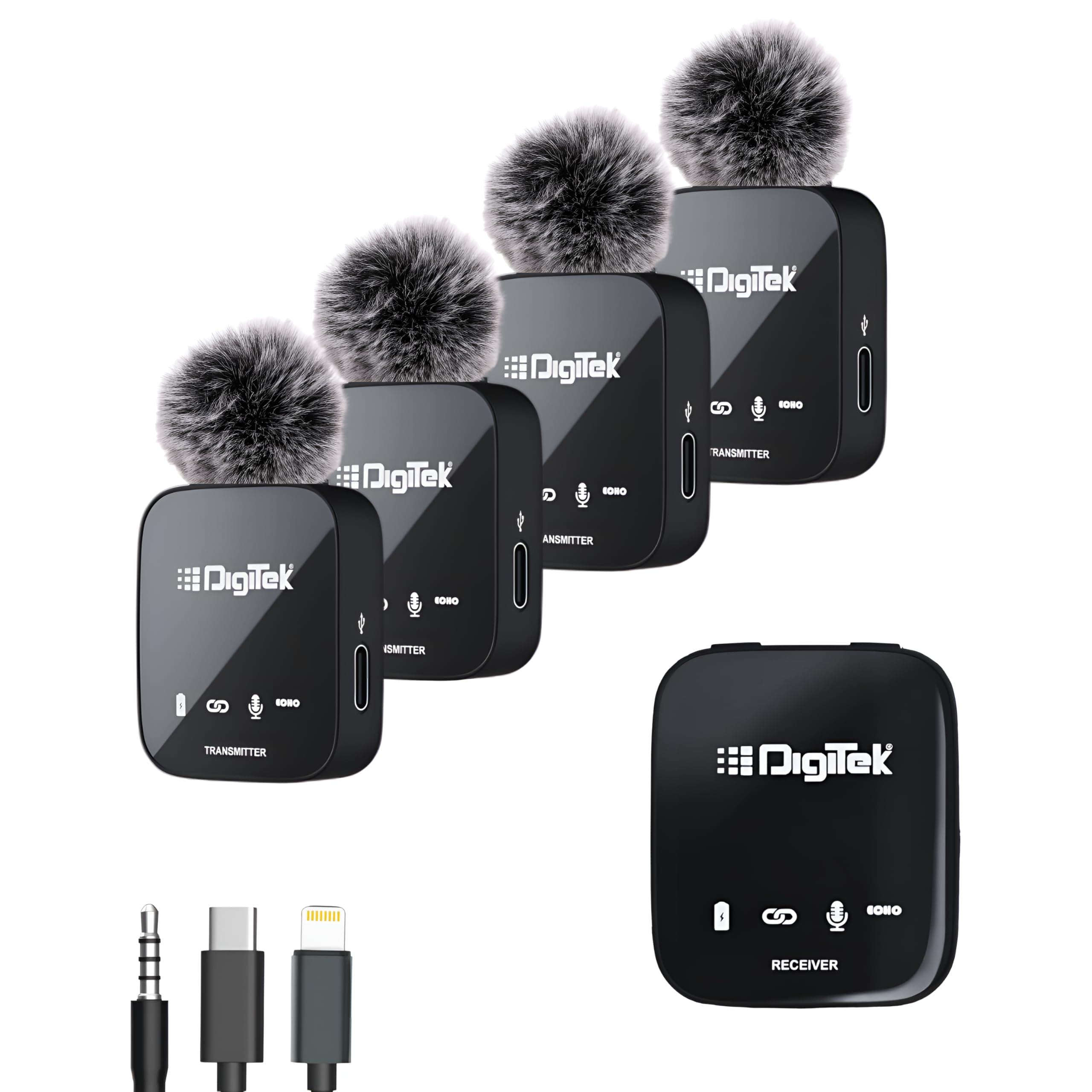 Wireless 4-Channel Microphone by Digitek, 360 Capture, 2.4GHz, Plug & Play, 50m Range, Noise Reduction, DSLR, Smartphone & Laptops, for Podcast, Vlog & Videoshoot