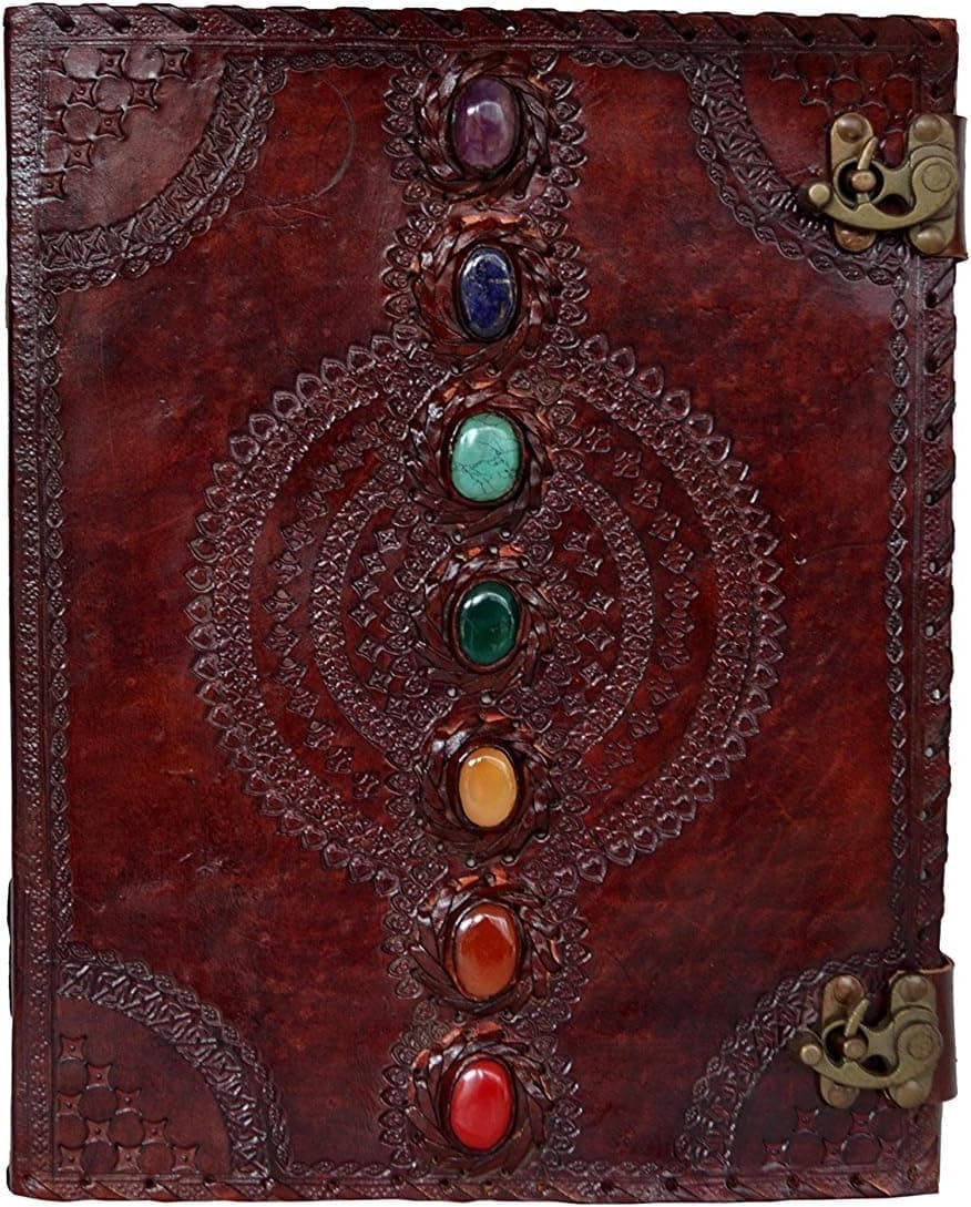 NZM Leather Journal Book Seven Chakra Medieval Stone Embossed Handmade Book of Shadows Notebook Office Diary College Book Poetry Book Sketch Book 10 x 13 Inches
