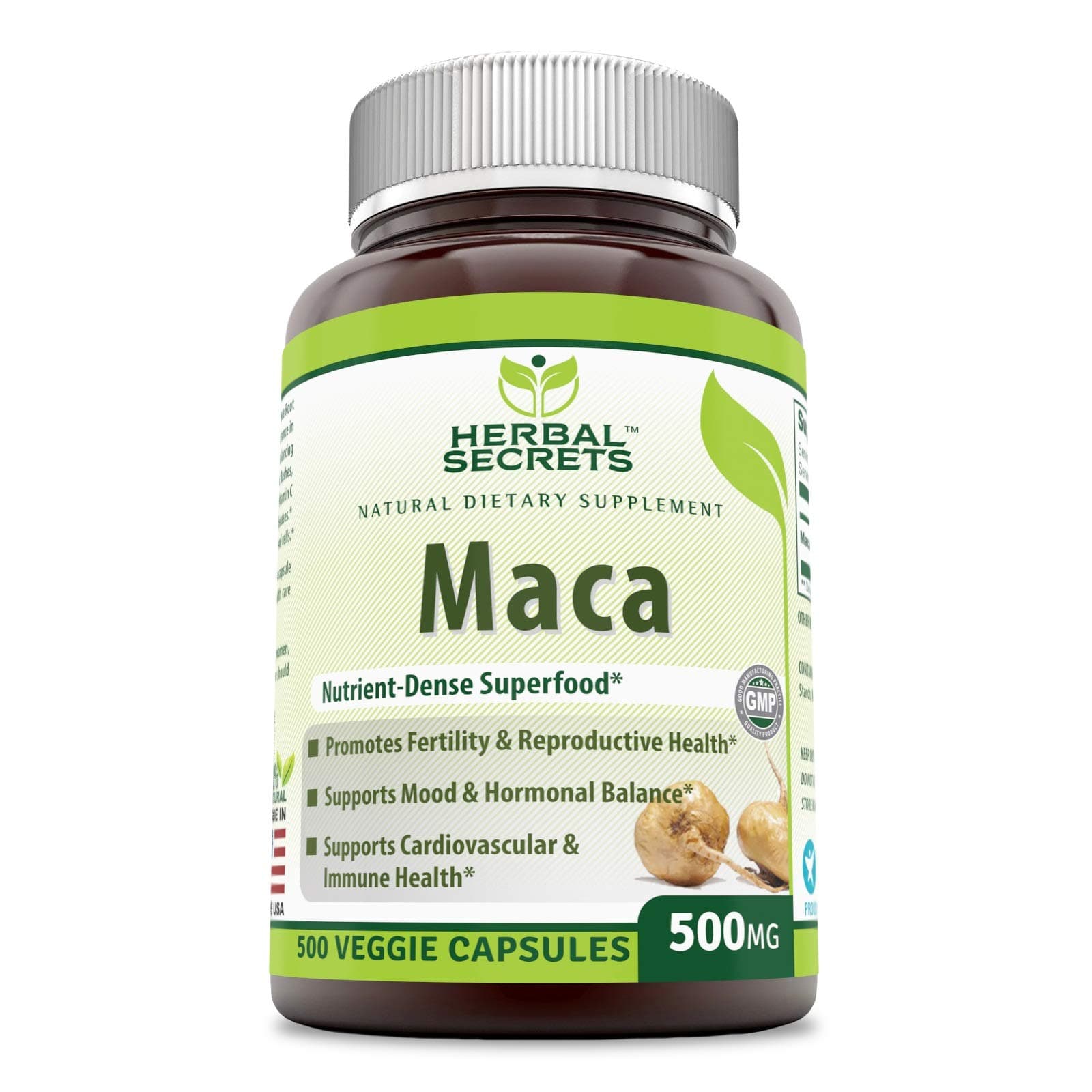 Herbal Secrets Maca Root Capsules- 500 Mg 500 Veggie Capsules (Non-GMO)- Promotes Healthier Reproductive System - Encourages Mood Stabilization * Supports Cardiovascular & Immune Health*