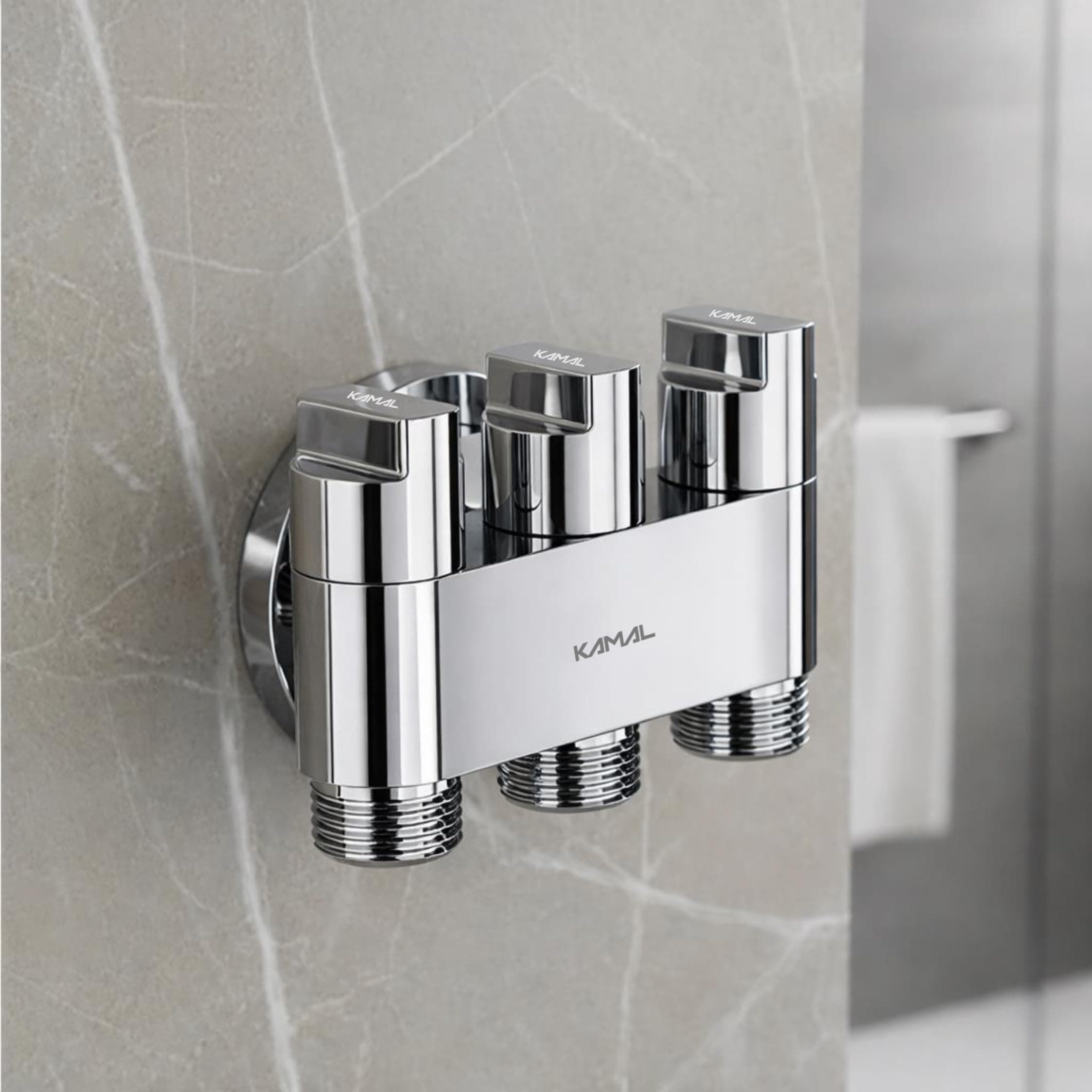 Three Way Brass Angle Valve Apollo 3 Way Control Tap for Bathroom | Three Standard 1/2" Outlet | Multiple Usage for Health Faucet Jet Spray WC Washing Machine Connection | Quarter Turn Movement