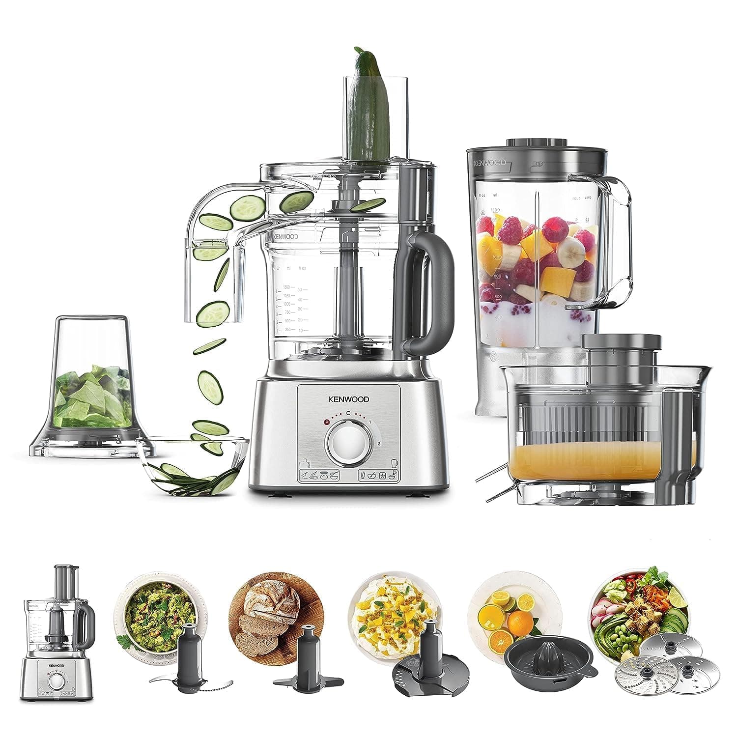 Food Processor 1000W Multi-Functional With 3 Stainless Steel Disks, Blender, Grinder Mill, Juicer Extractror, Whisk, Dough Maker, Citrus Juicer, Express Serve/Salad Maker Fdp65.880Si Silver