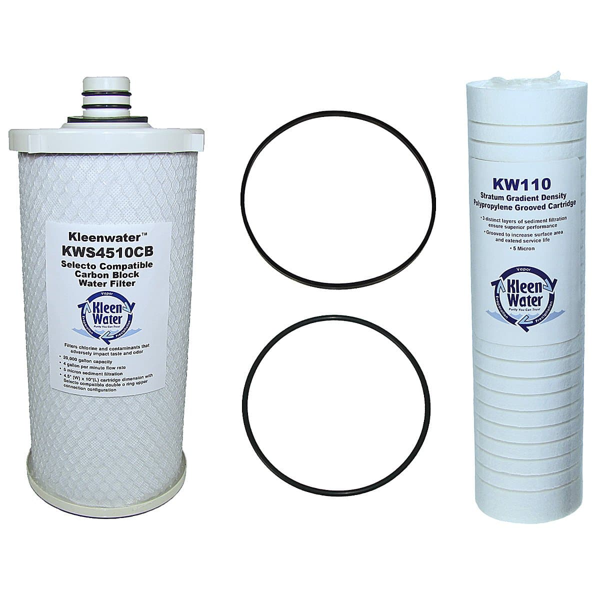 KleenWater Filter Set, Carbon Block Filter plus Pre-filter, Compatible with Selecto Scientific MF 5/600 and SW 5/600 Foodservice System, Plus 2 O-rings