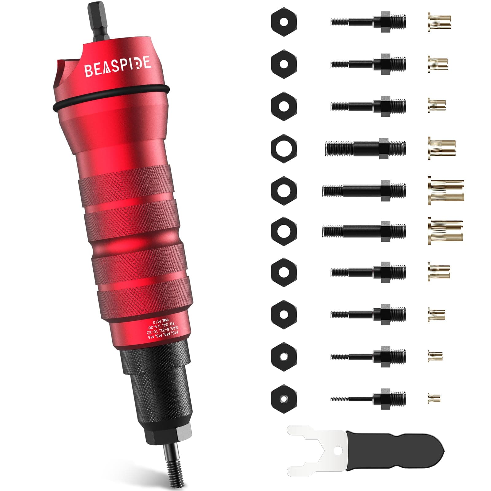 Beaspire Cordless Drill Electric Rivet Nut Drill Adapter Kit, Rivet Nut Tool Kit Including 10 Mandrel and 50Pcs Assorted Rivet Nuts, Rugged Carrying Case