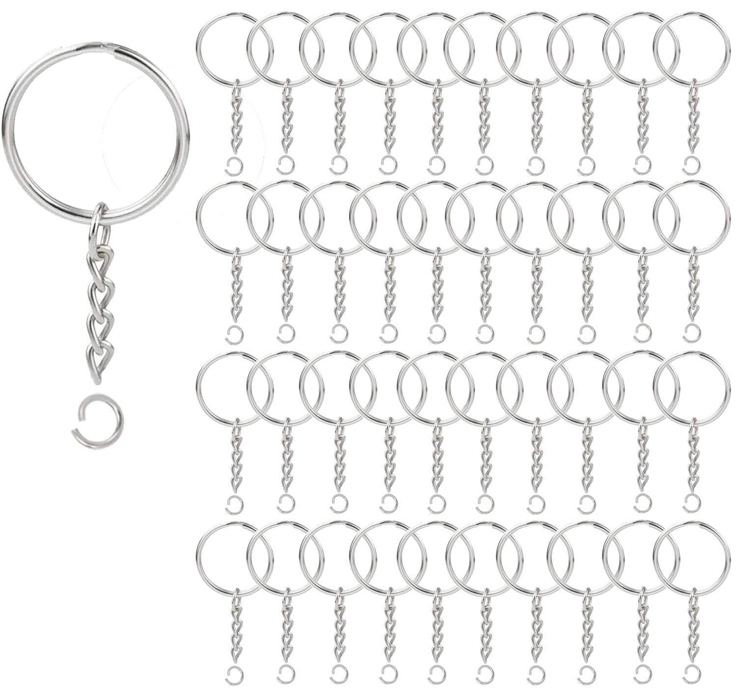 KANSPHY 100 Pack Key Ring with Chain and Open Jump,1 inch Split Round Keychain Rings Bulk for Craft Making Jewelry