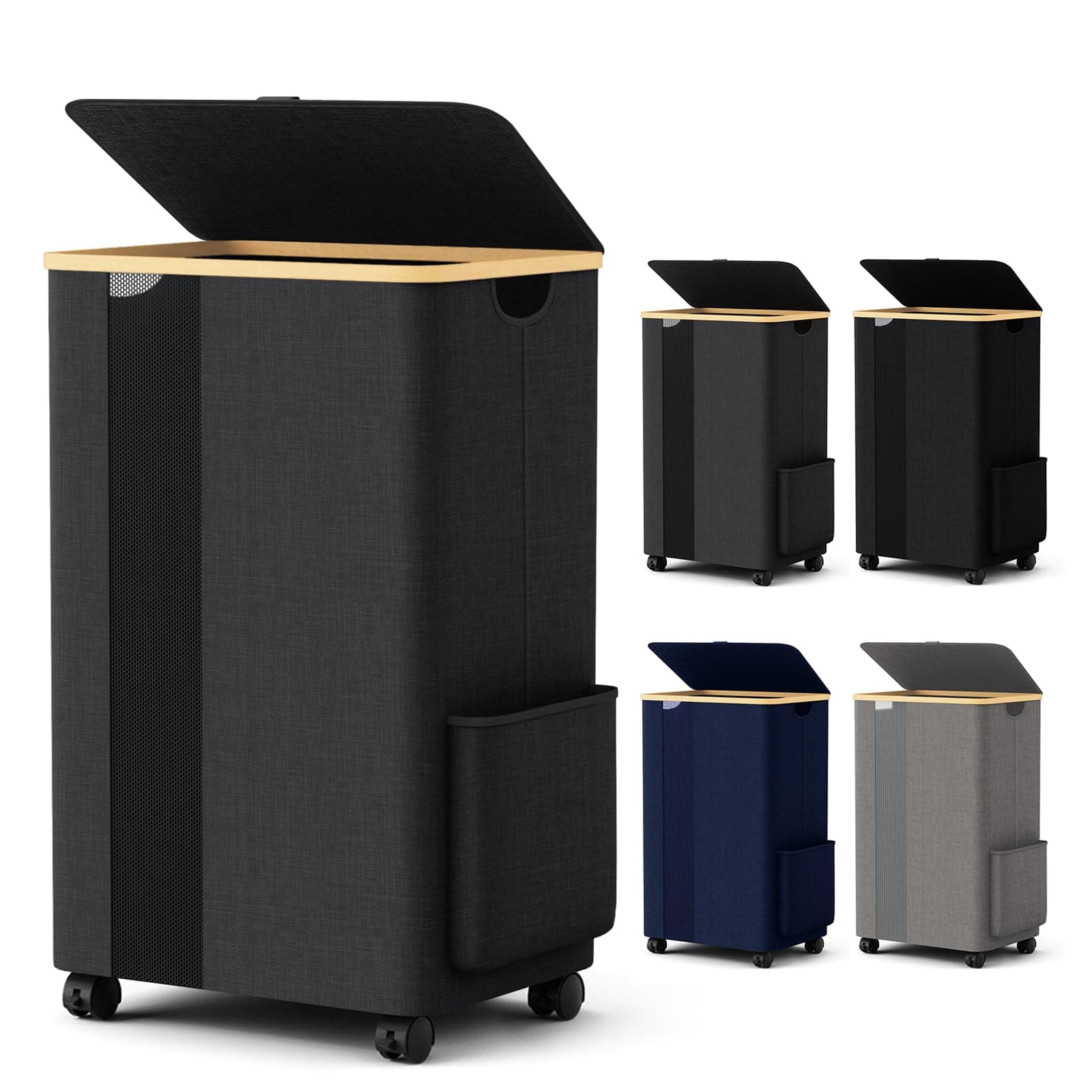 BlissTotes 75L Laundry Basket Slim Laundry Hamper with Wheels Lid, Collapsible Laundry Hampers, Laundry Bin, Clothes Hamper Basket with Internal Support & Handles for Bathroom, Bedroom (Gray)